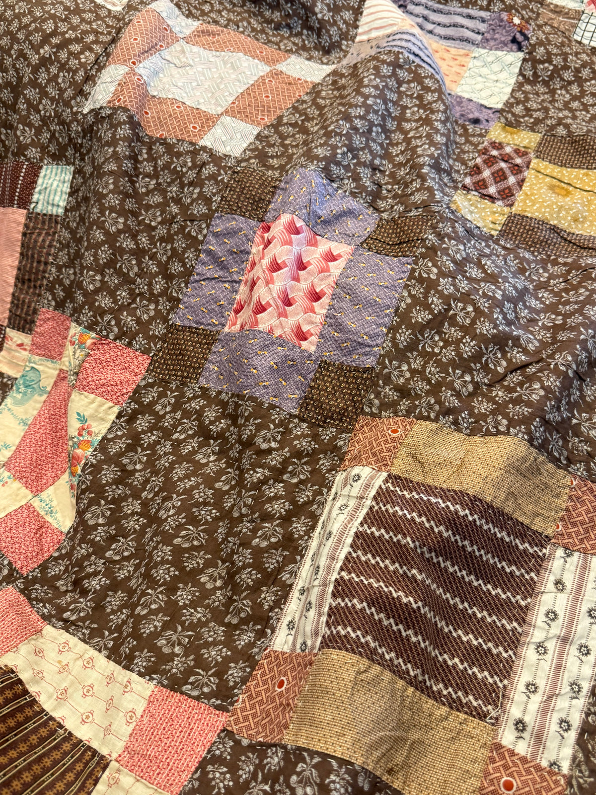 Early Variable 9 Block Patchwork Quilt