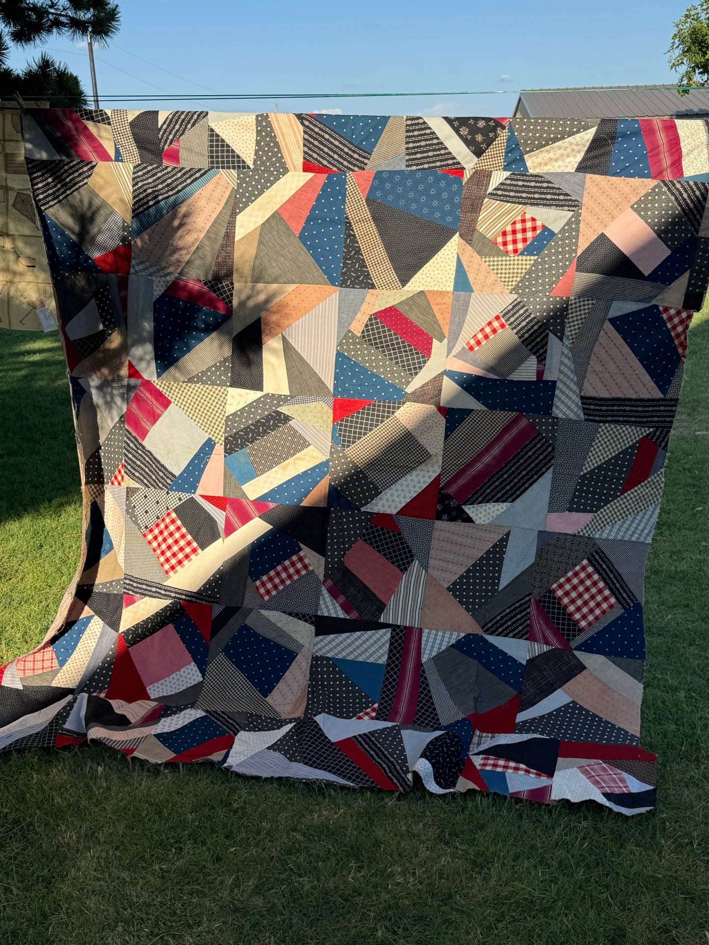 Cotton Crazy Quilt Top On Foundation