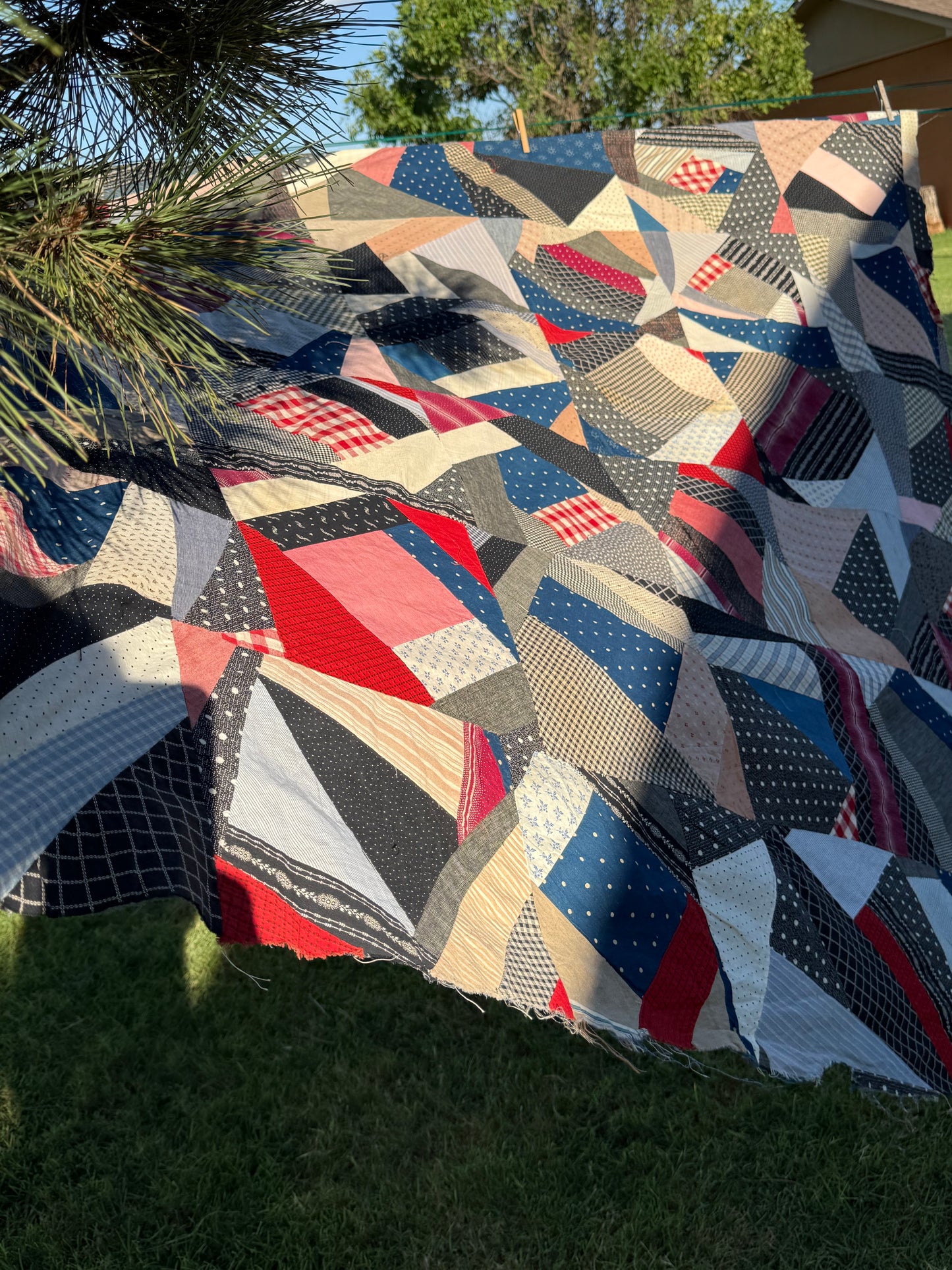 Cotton Crazy Quilt Top On Foundation