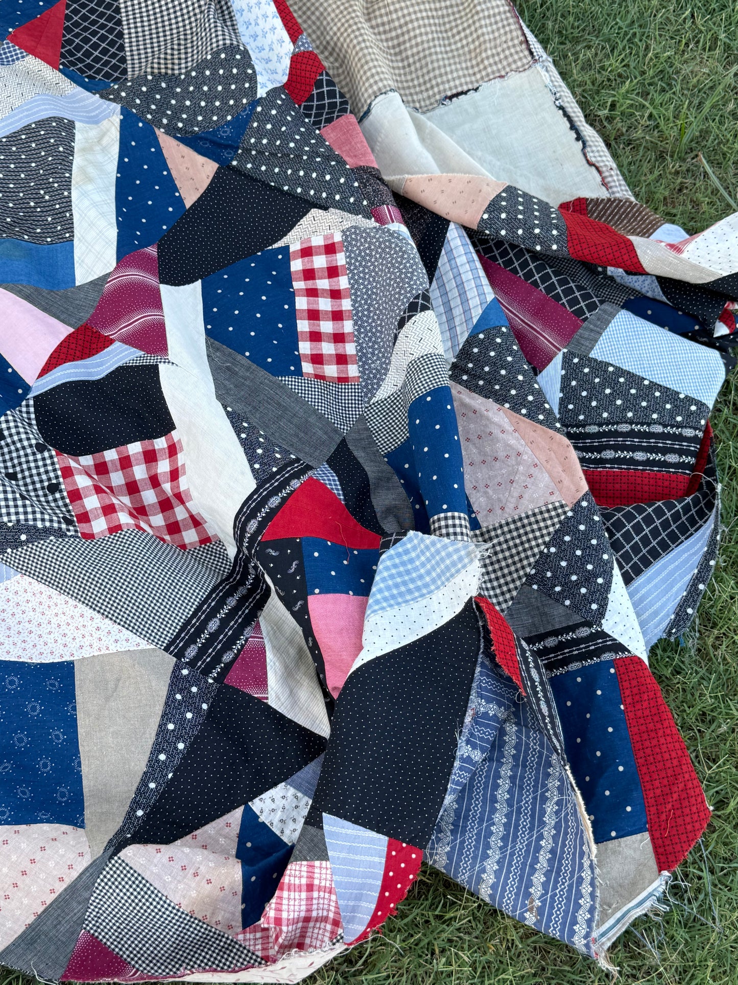 Cotton Crazy Quilt Top On Foundation