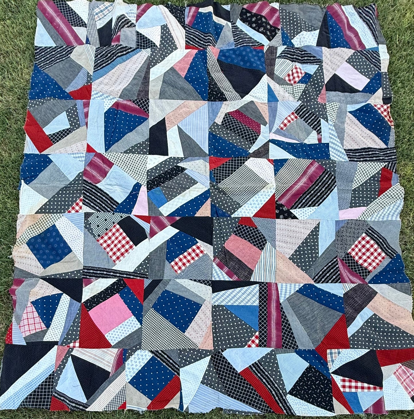 Cotton Crazy Quilt Top On Foundation