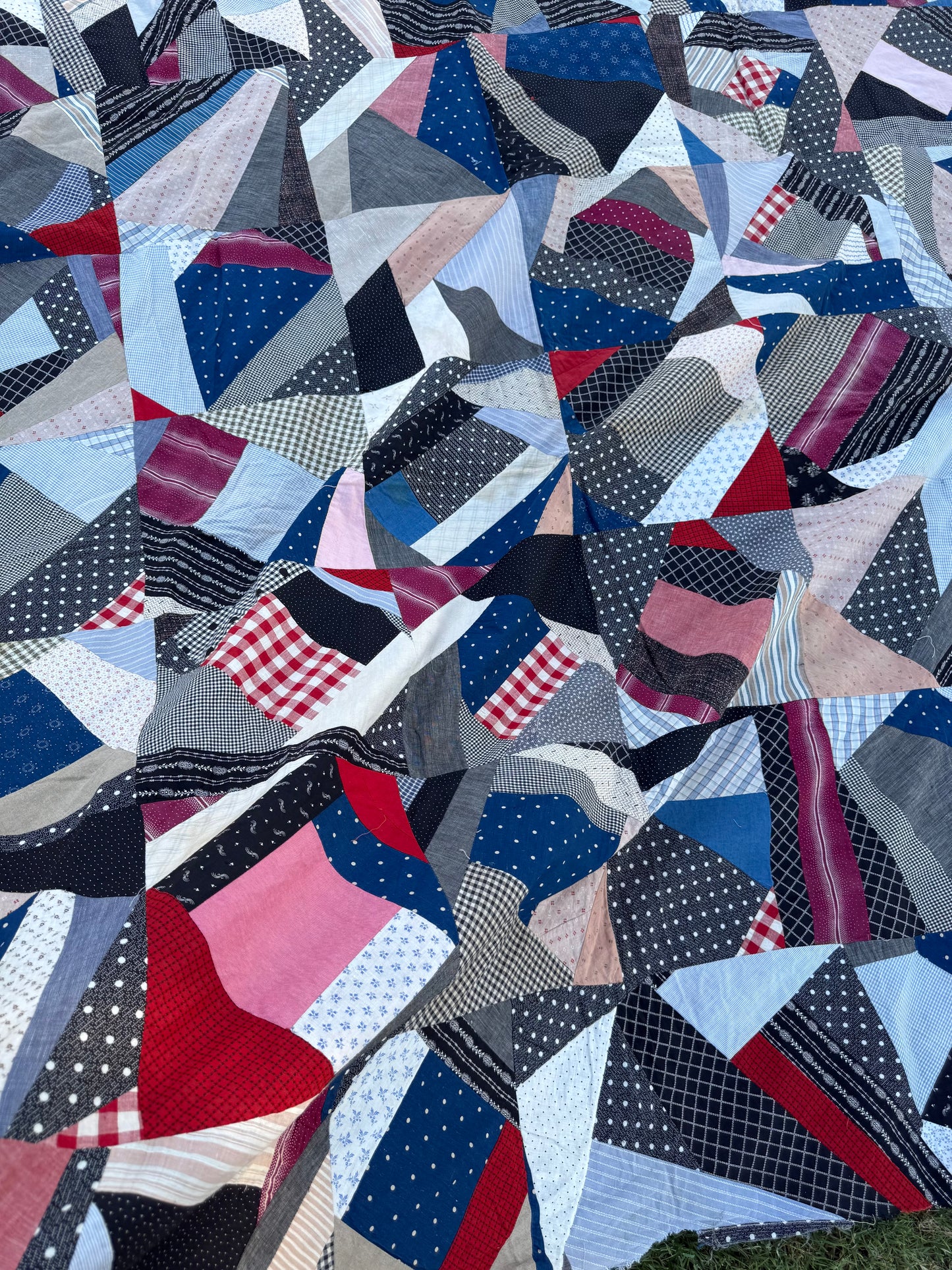 Cotton Crazy Quilt Top On Foundation