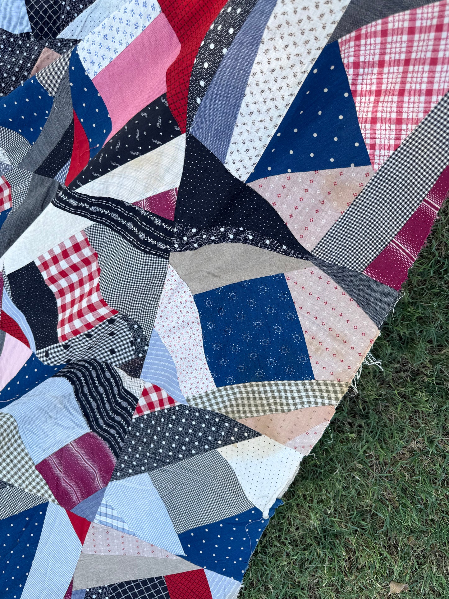 Cotton Crazy Quilt Top On Foundation