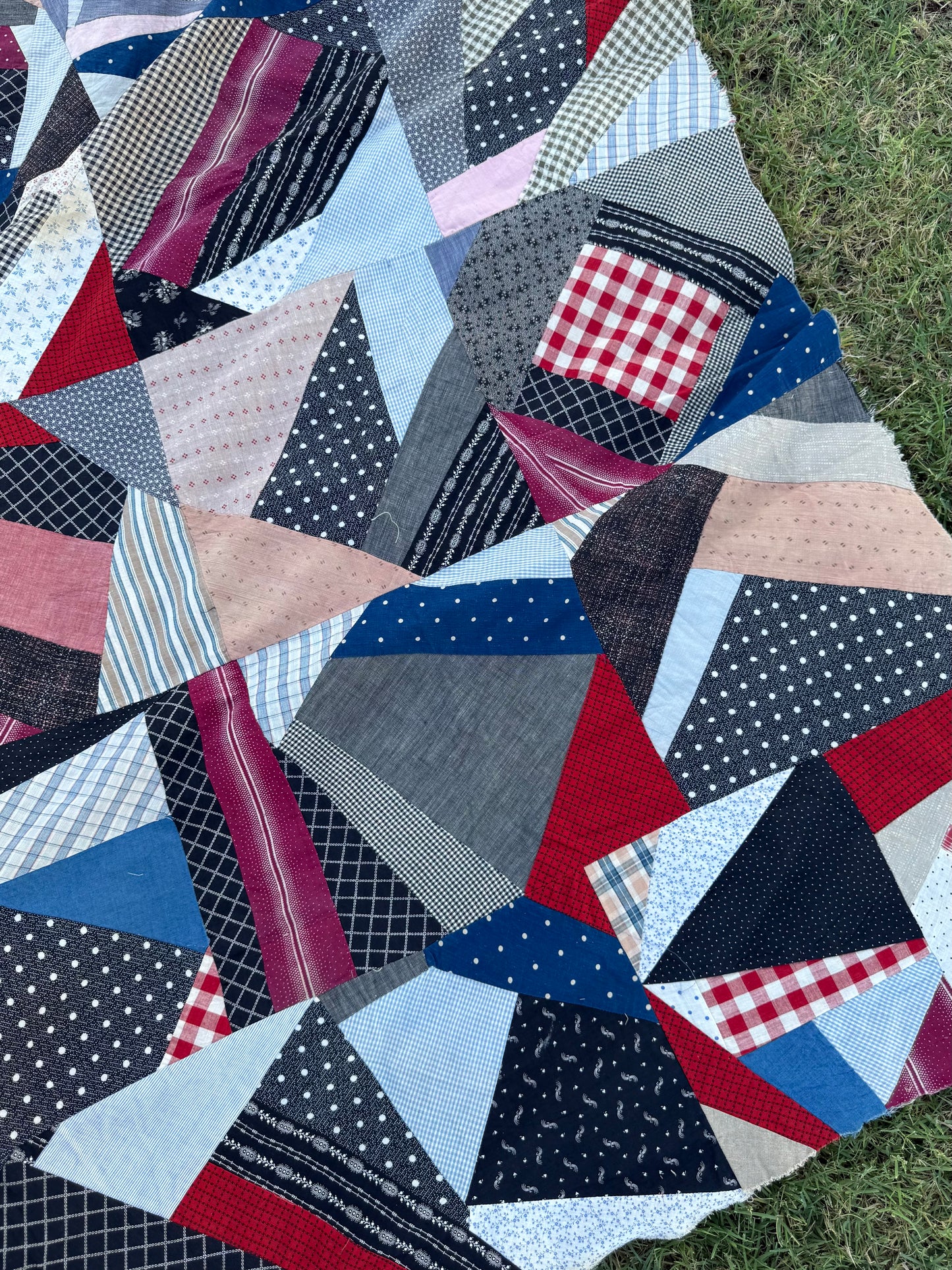 Cotton Crazy Quilt Top On Foundation