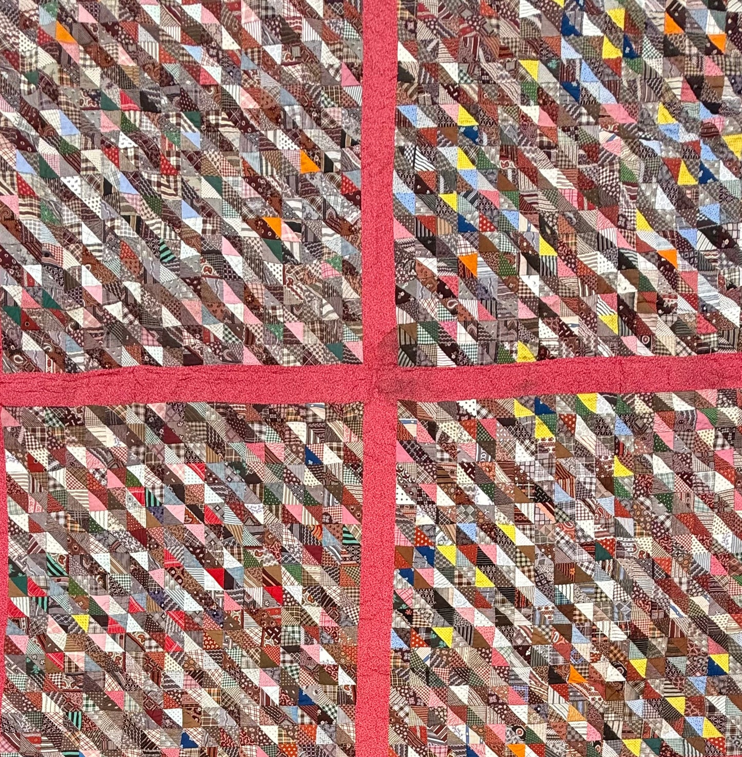 Outstanding Half Square Triangles 4 Block Early Quilt with Zig Zag Border