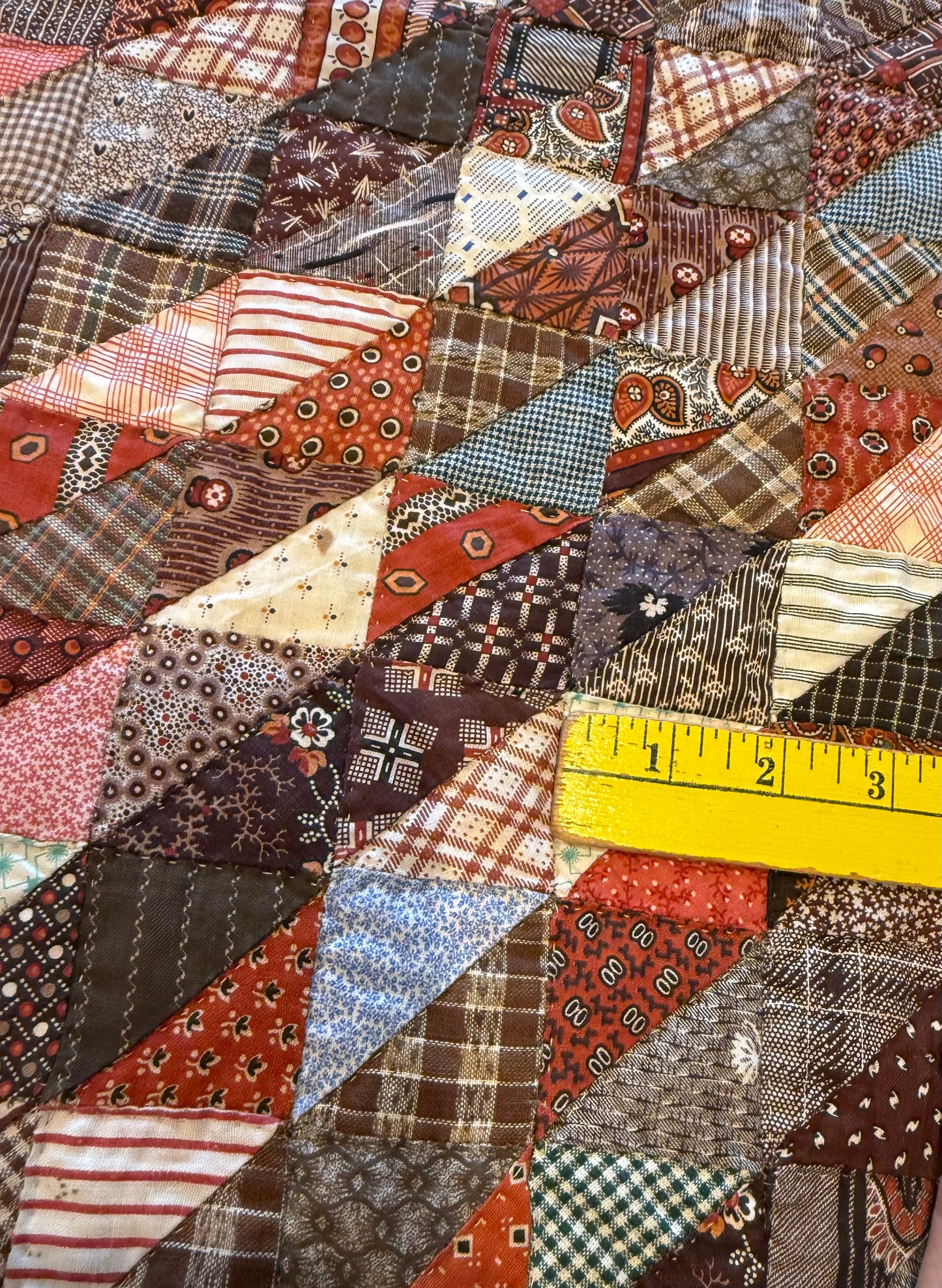 Outstanding Half Square Triangles 4 Block Early Quilt with Zig Zag Border