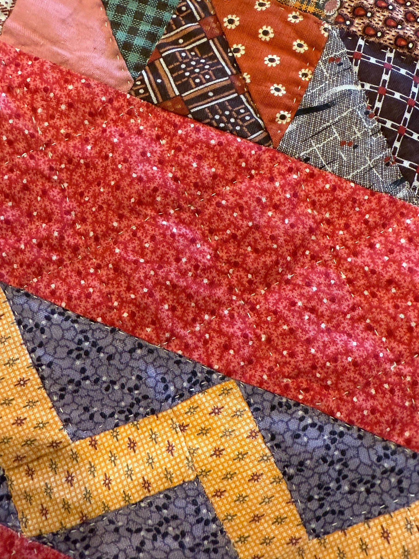 Outstanding Half Square Triangles 4 Block Early Quilt with Zig Zag Border