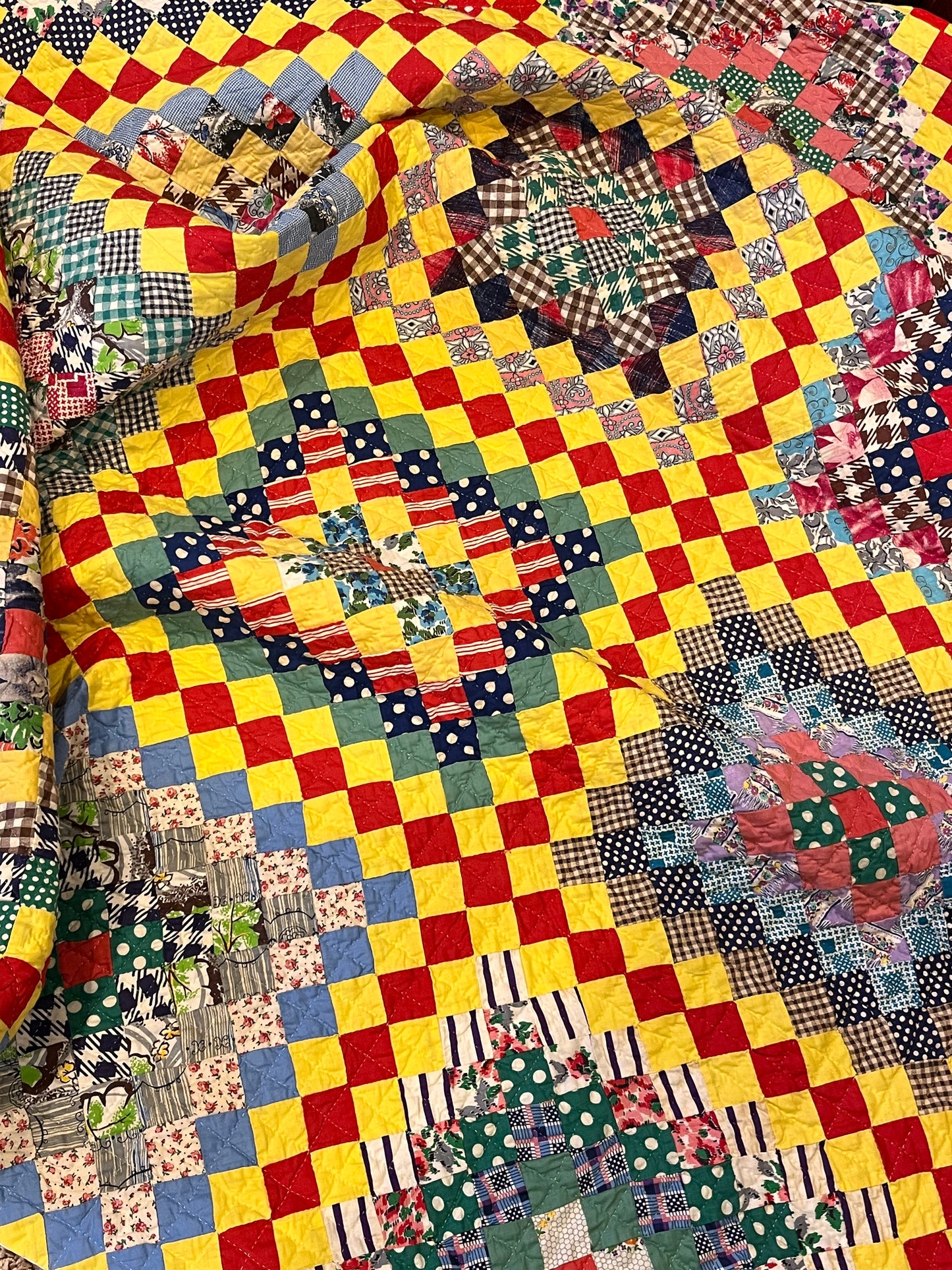 Patchwork Chain of Sun and Shadows Feedsack Quilt