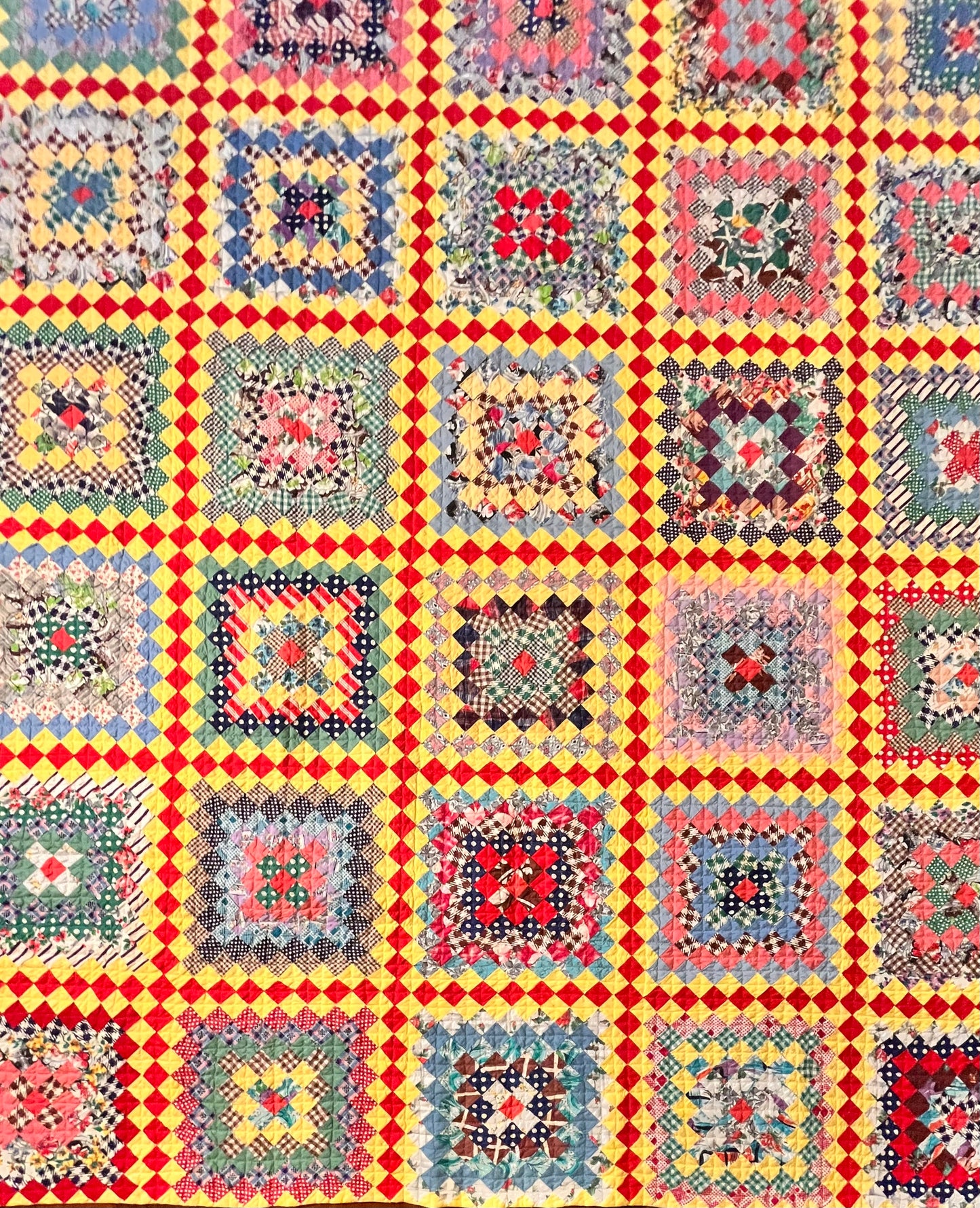 Patchwork Chain of Sun and Shadows Feedsack Quilt