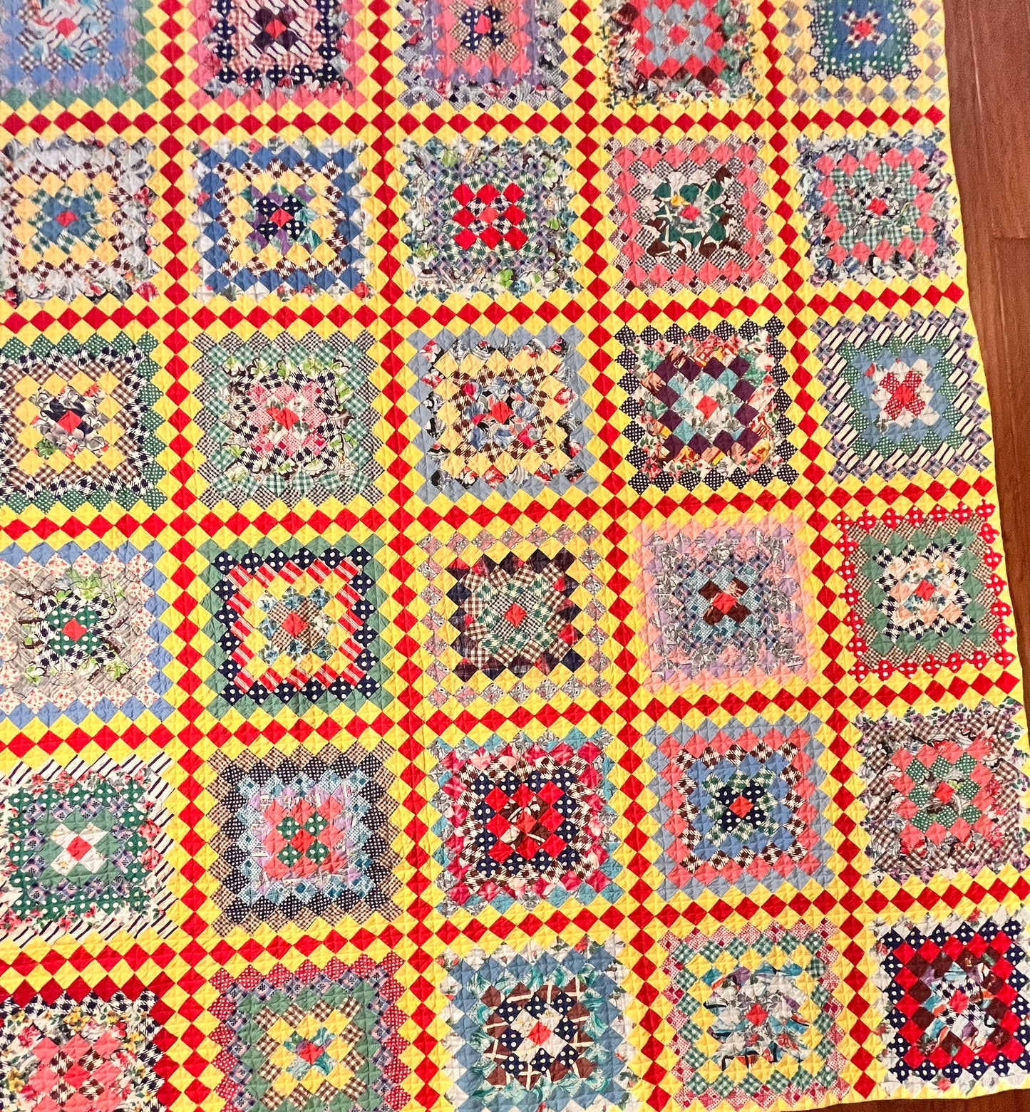 Patchwork Chain of Sun and Shadows Feedsack Quilt