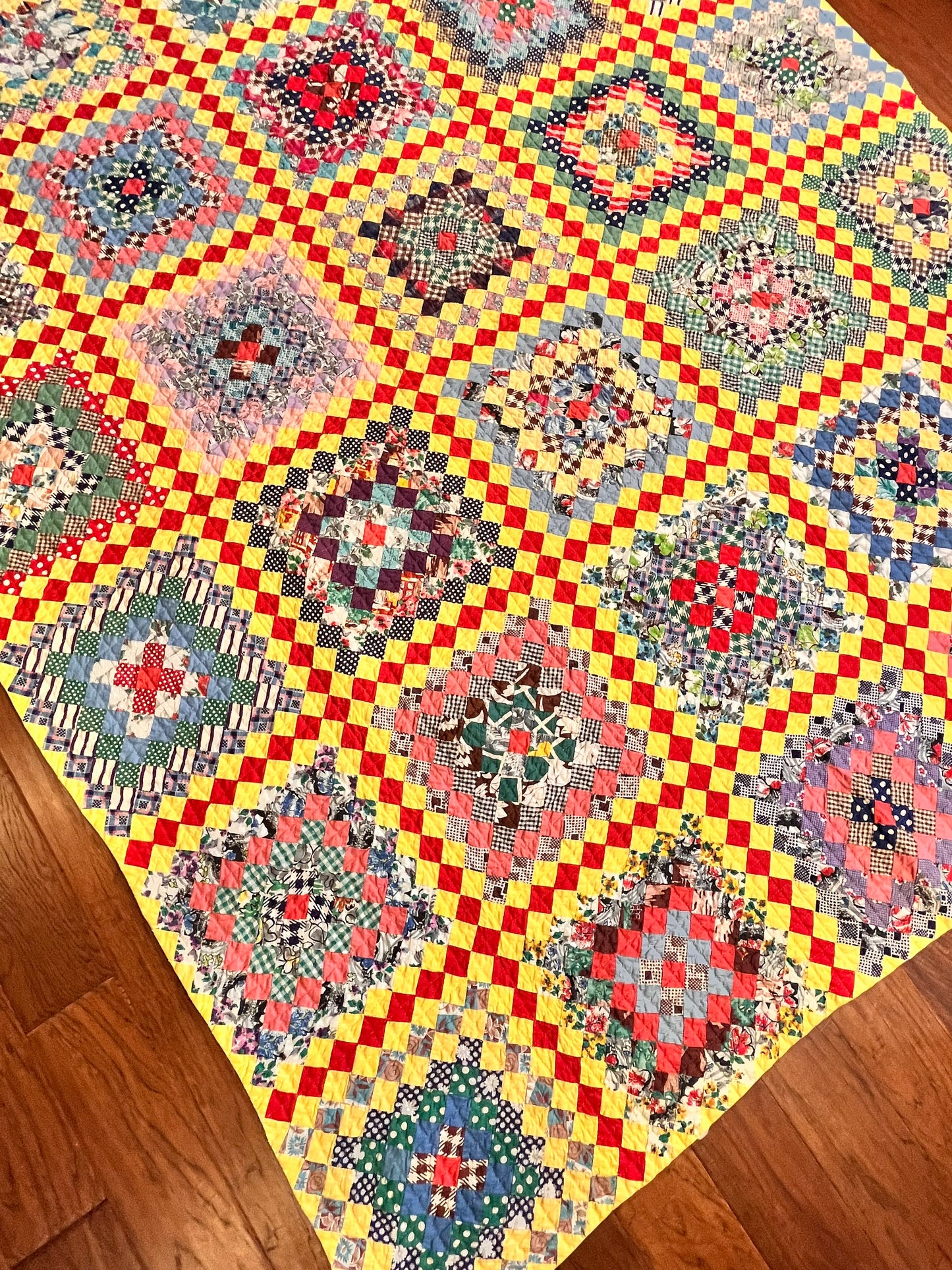 Patchwork Chain of Sun and Shadows Feedsack Quilt