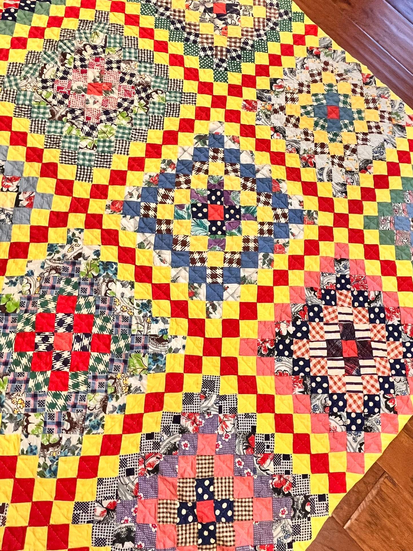 Patchwork Chain of Sun and Shadows Feedsack Quilt