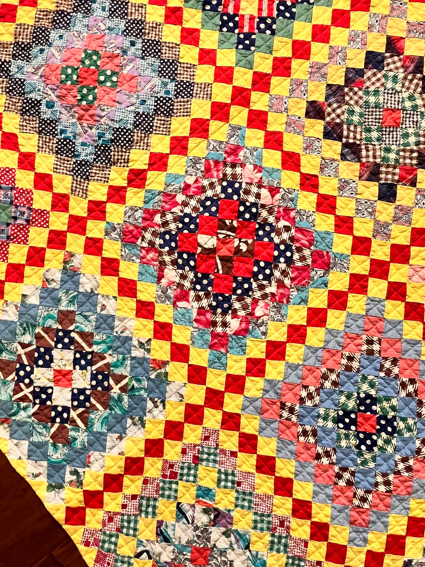 Patchwork Chain of Sun and Shadows Feedsack Quilt