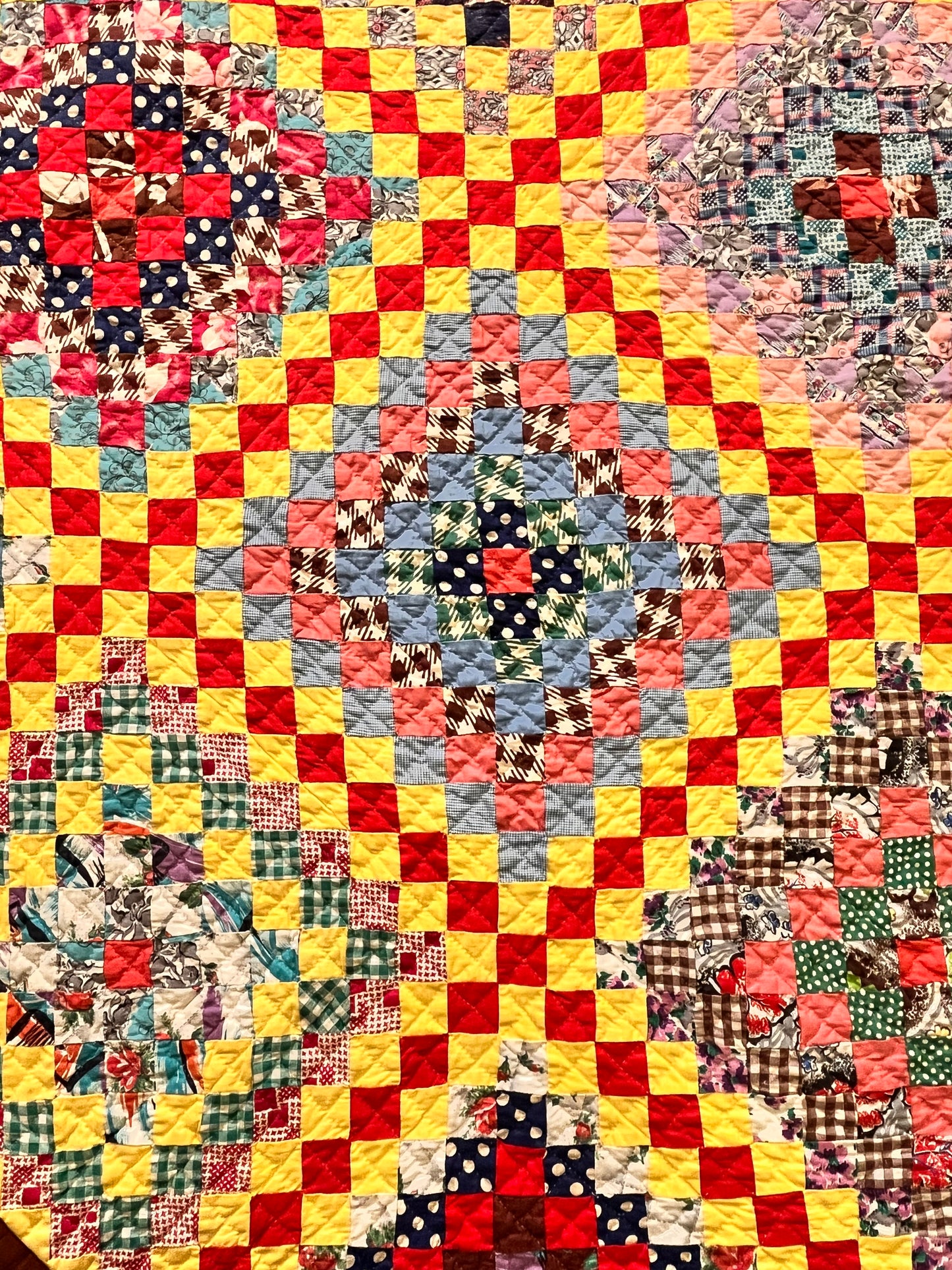 Patchwork Chain of Sun and Shadows Feedsack Quilt