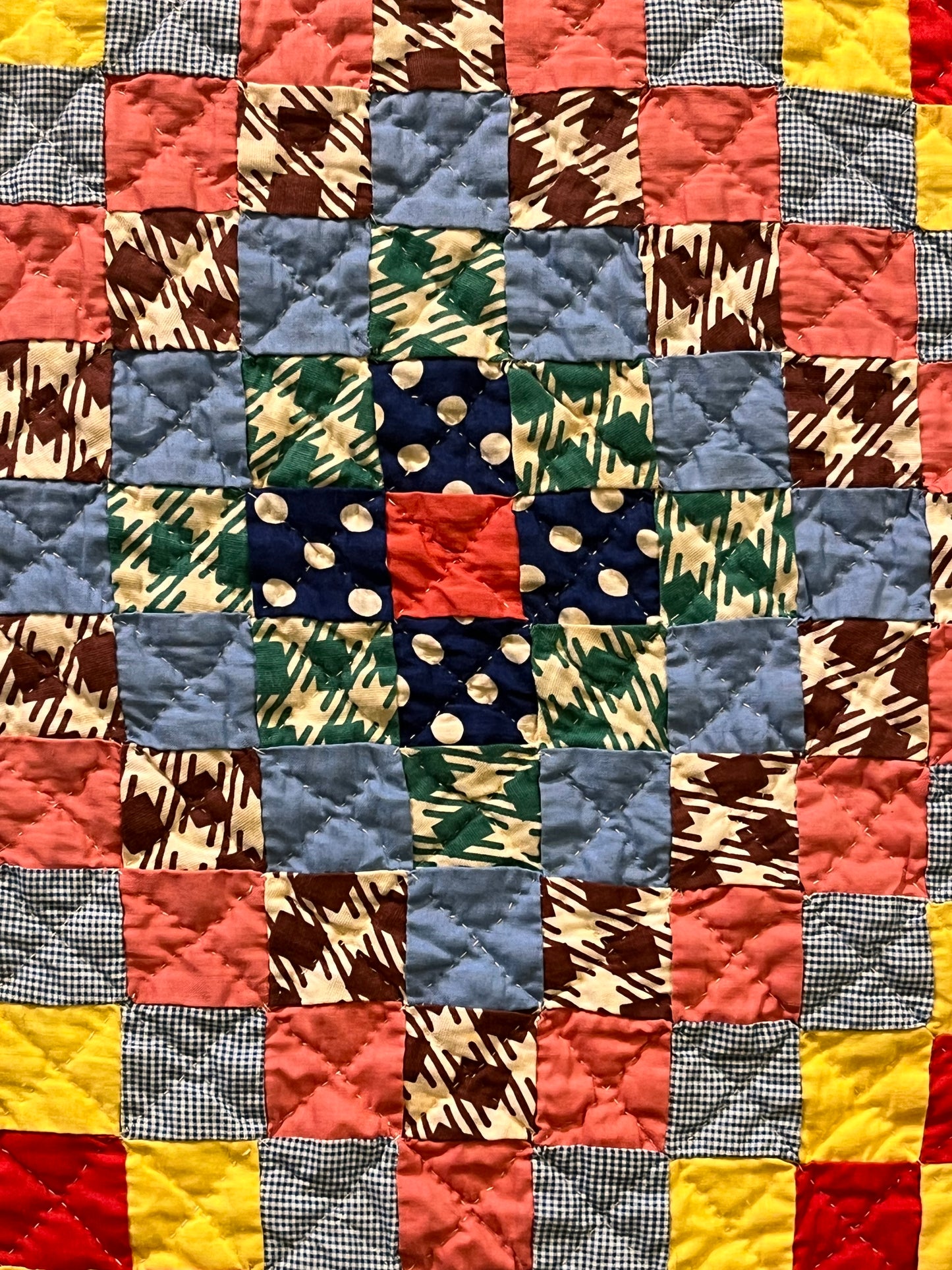 Patchwork Chain of Sun and Shadows Feedsack Quilt