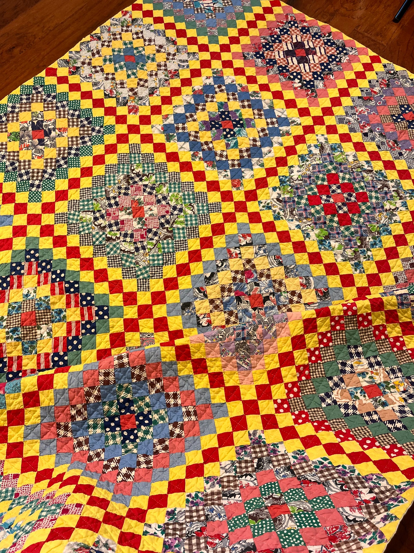 Patchwork Chain of Sun and Shadows Feedsack Quilt