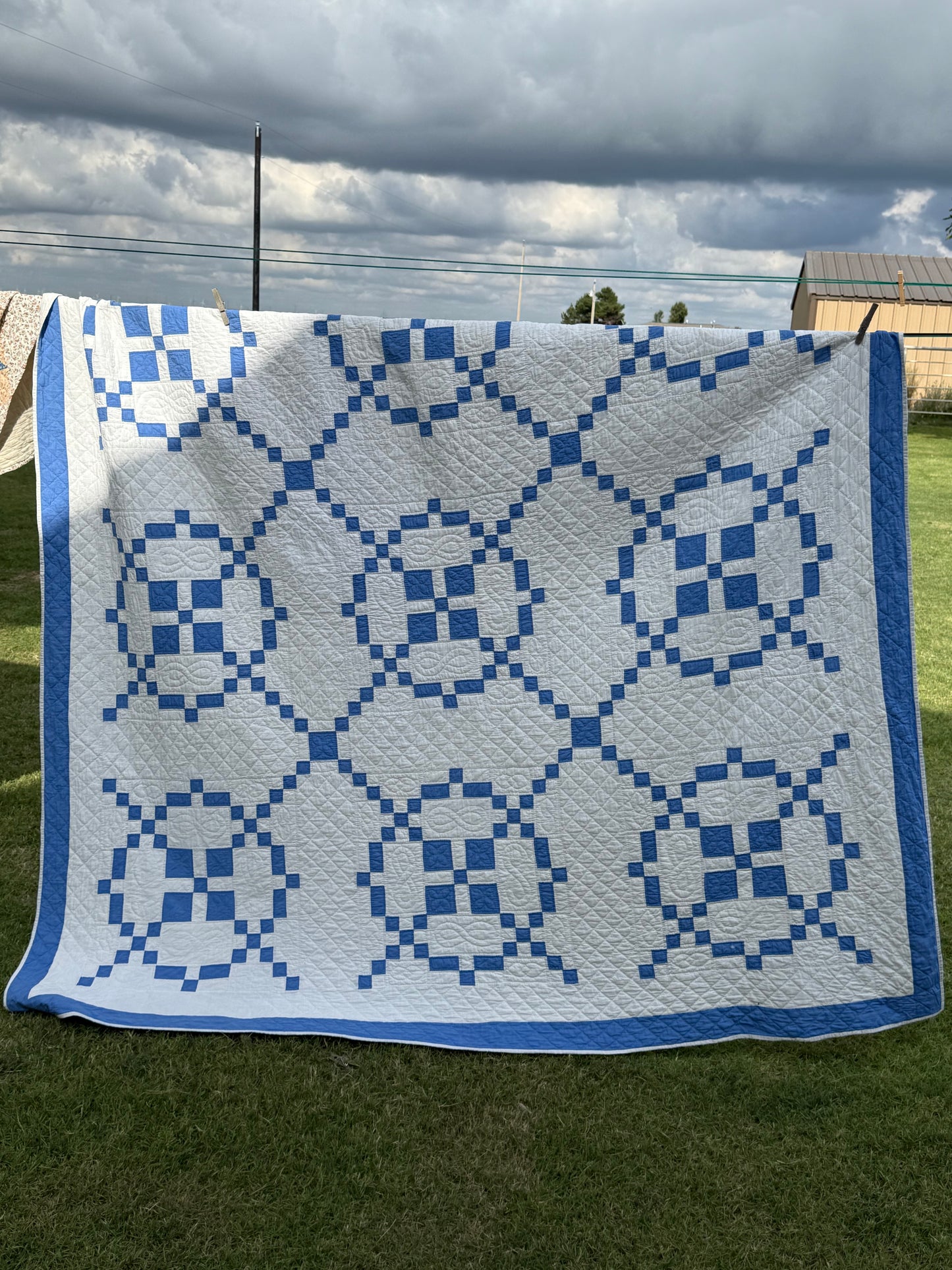 Blue And White Burgoyne Surrounded Quilt