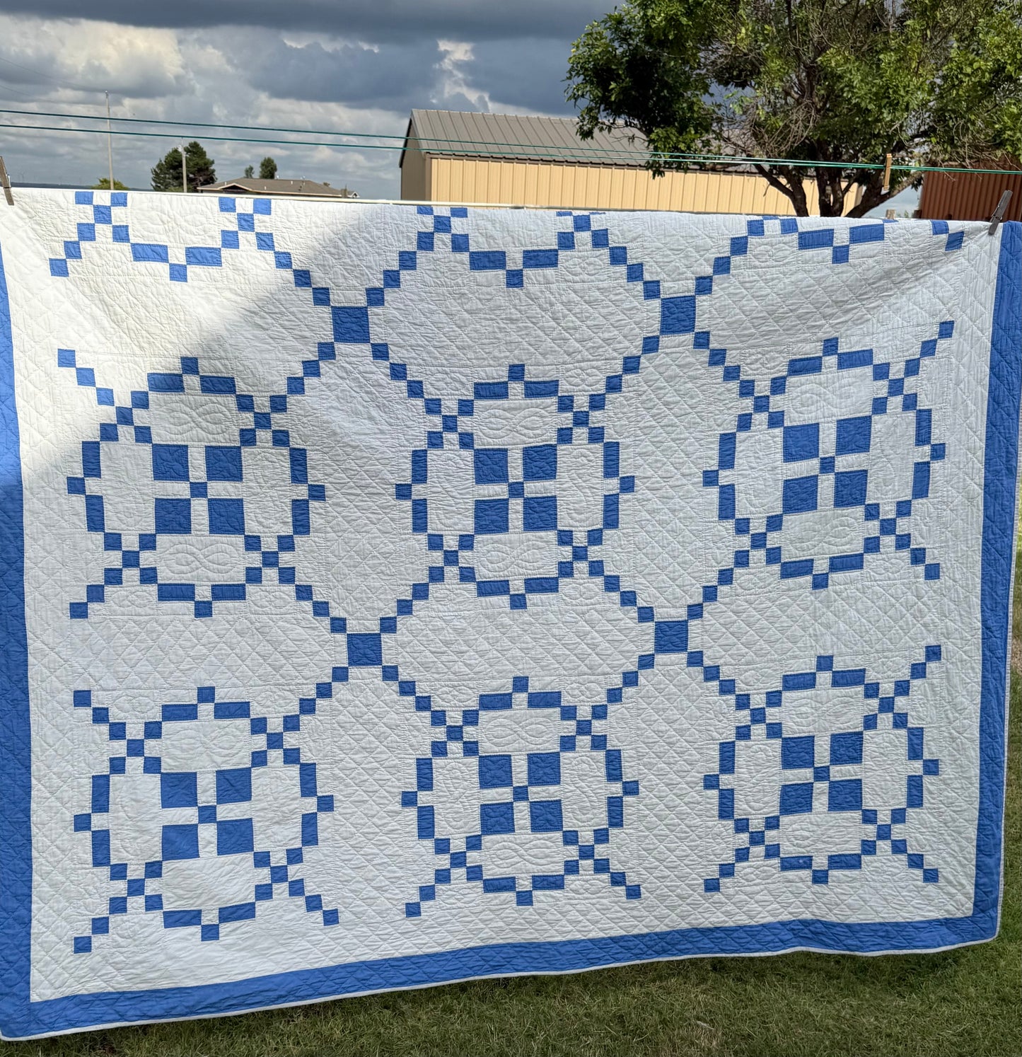 Blue And White Burgoyne Surrounded Quilt