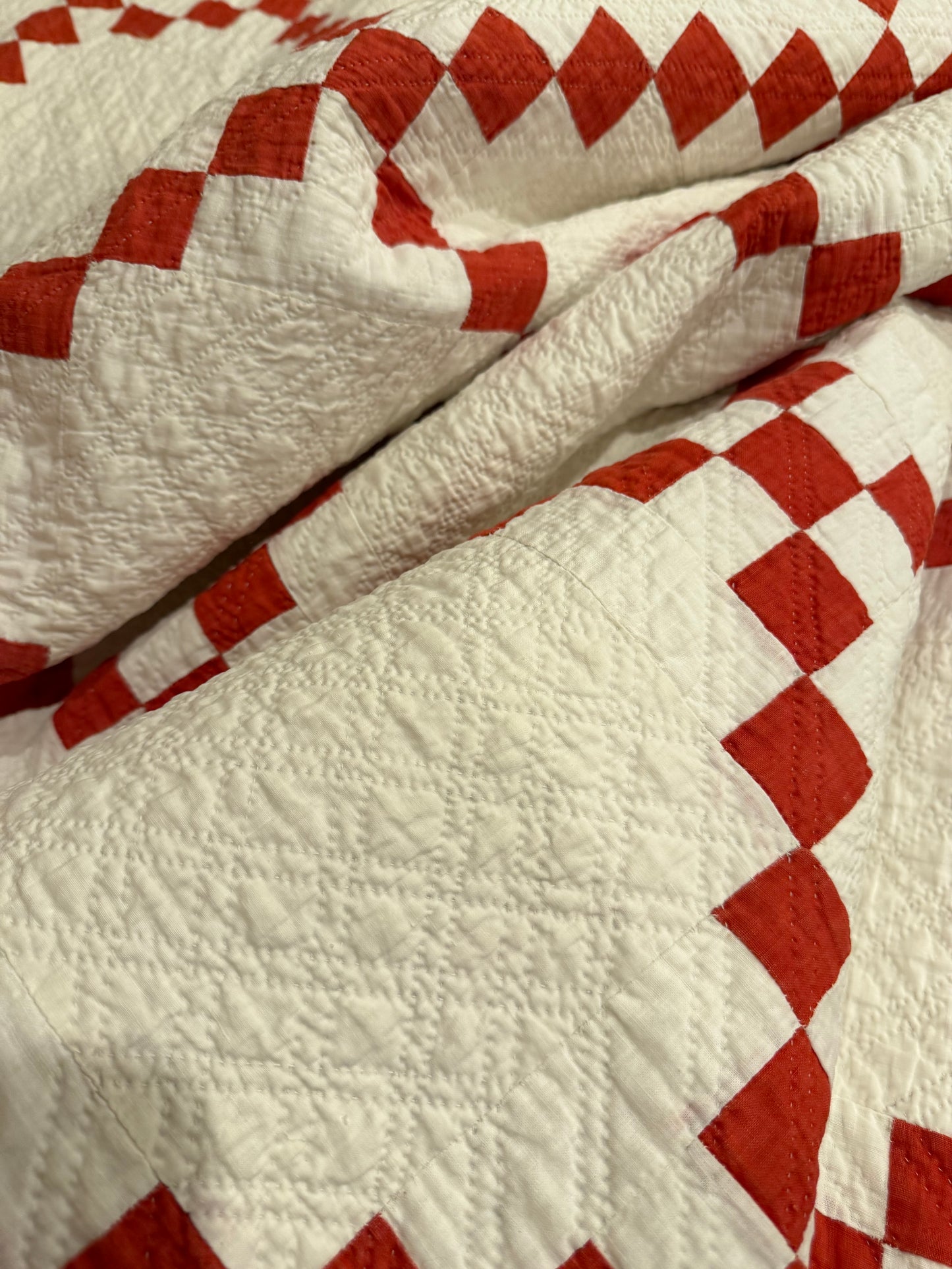 Glorious Red and White Single Irish Chain Quilt With Border