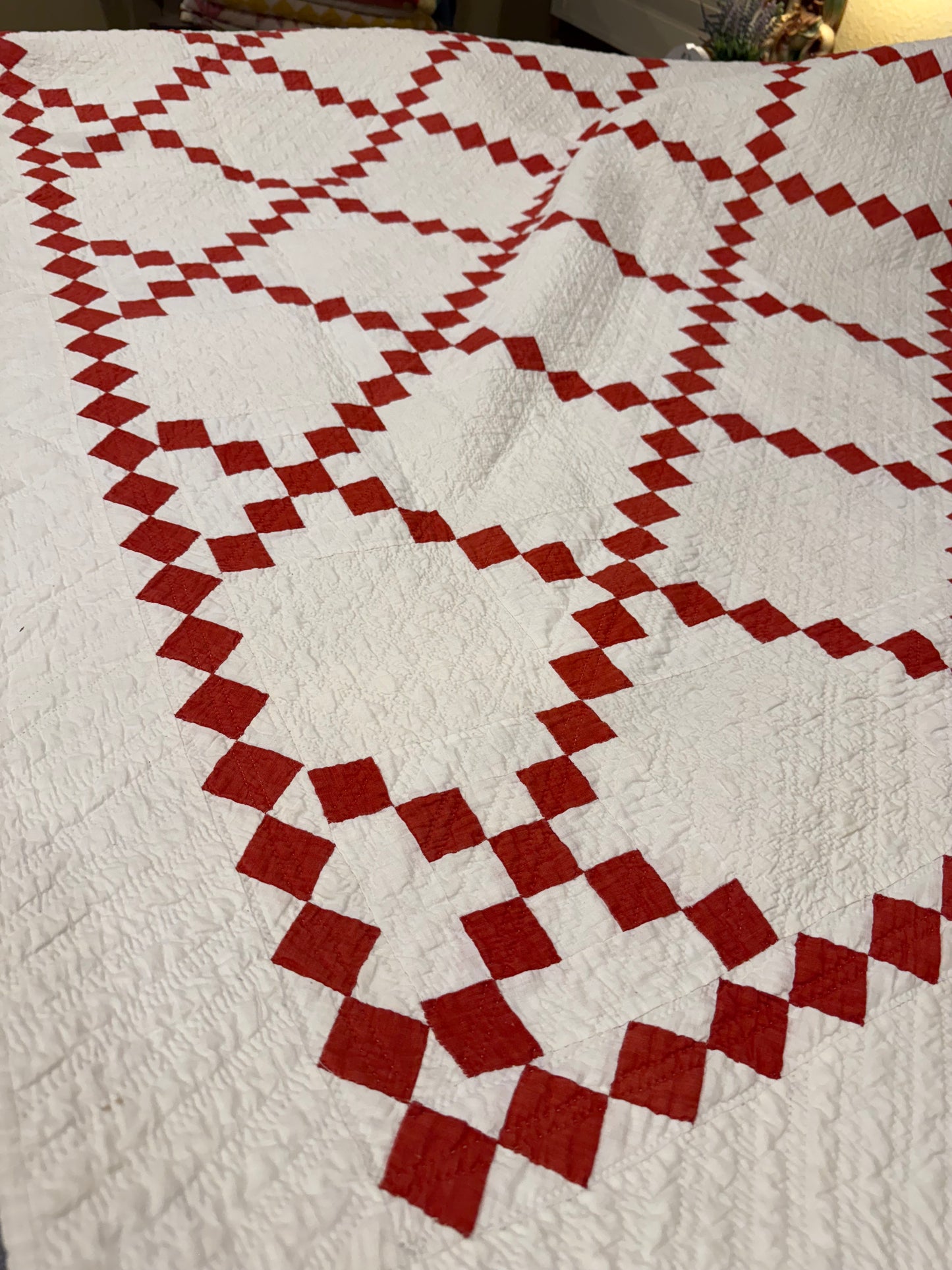 Glorious Red and White Single Irish Chain Quilt With Border