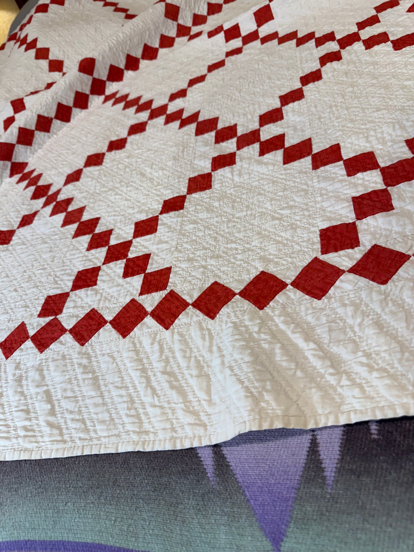 Glorious Red and White Single Irish Chain Quilt With Border