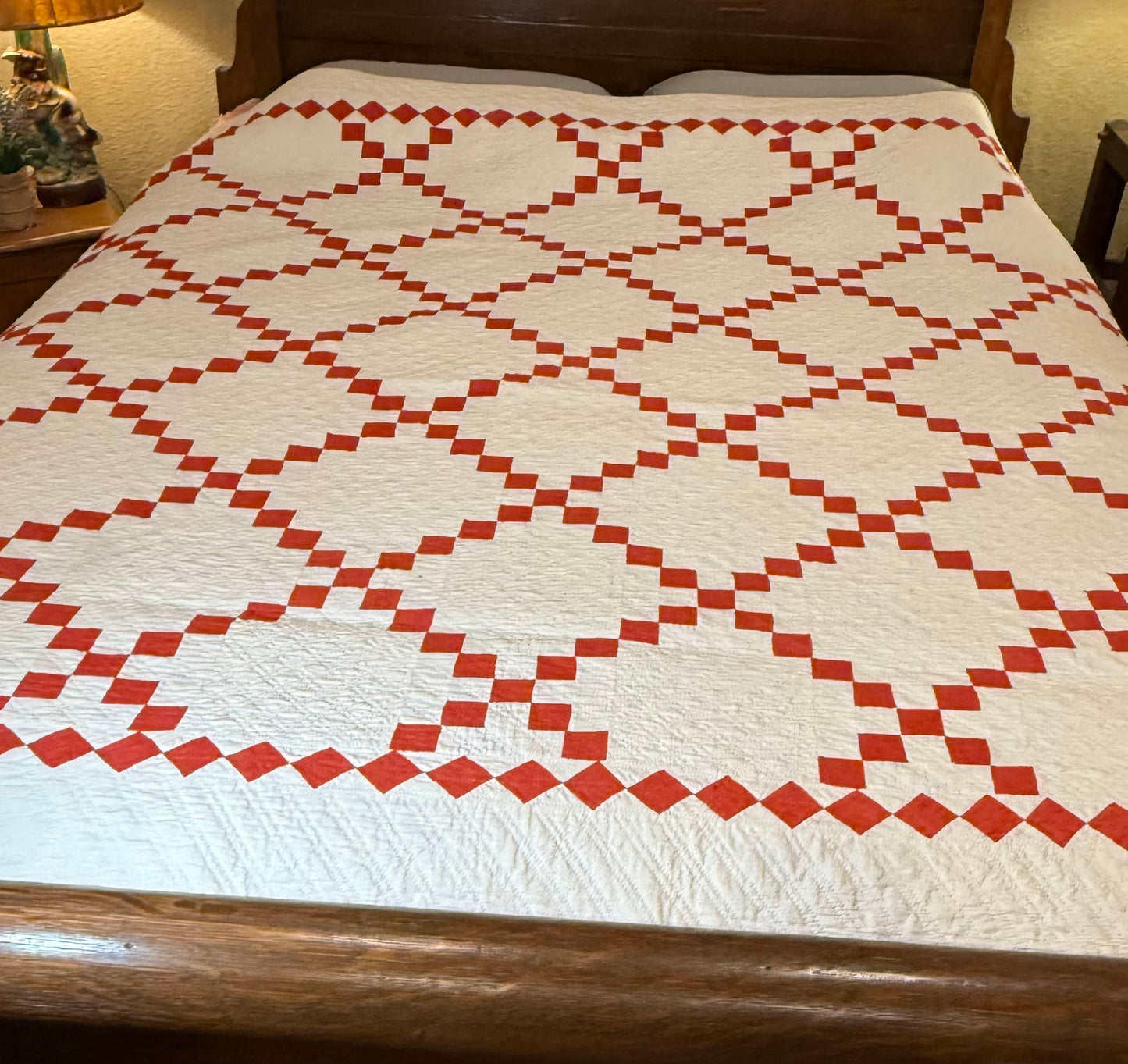 Glorious Red and White Single Irish Chain Quilt With Border