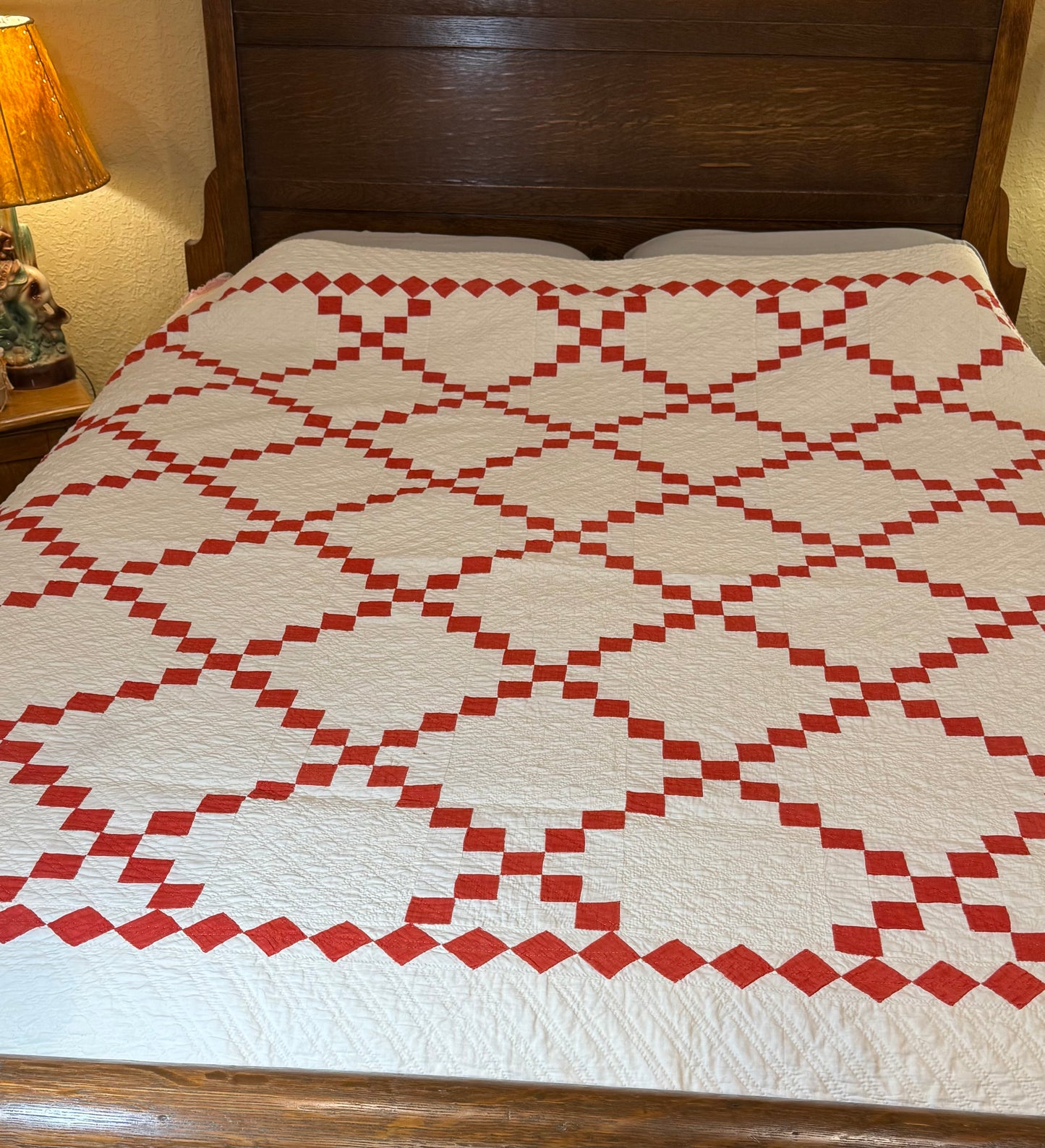 Glorious Red and White Single Irish Chain Quilt With Border