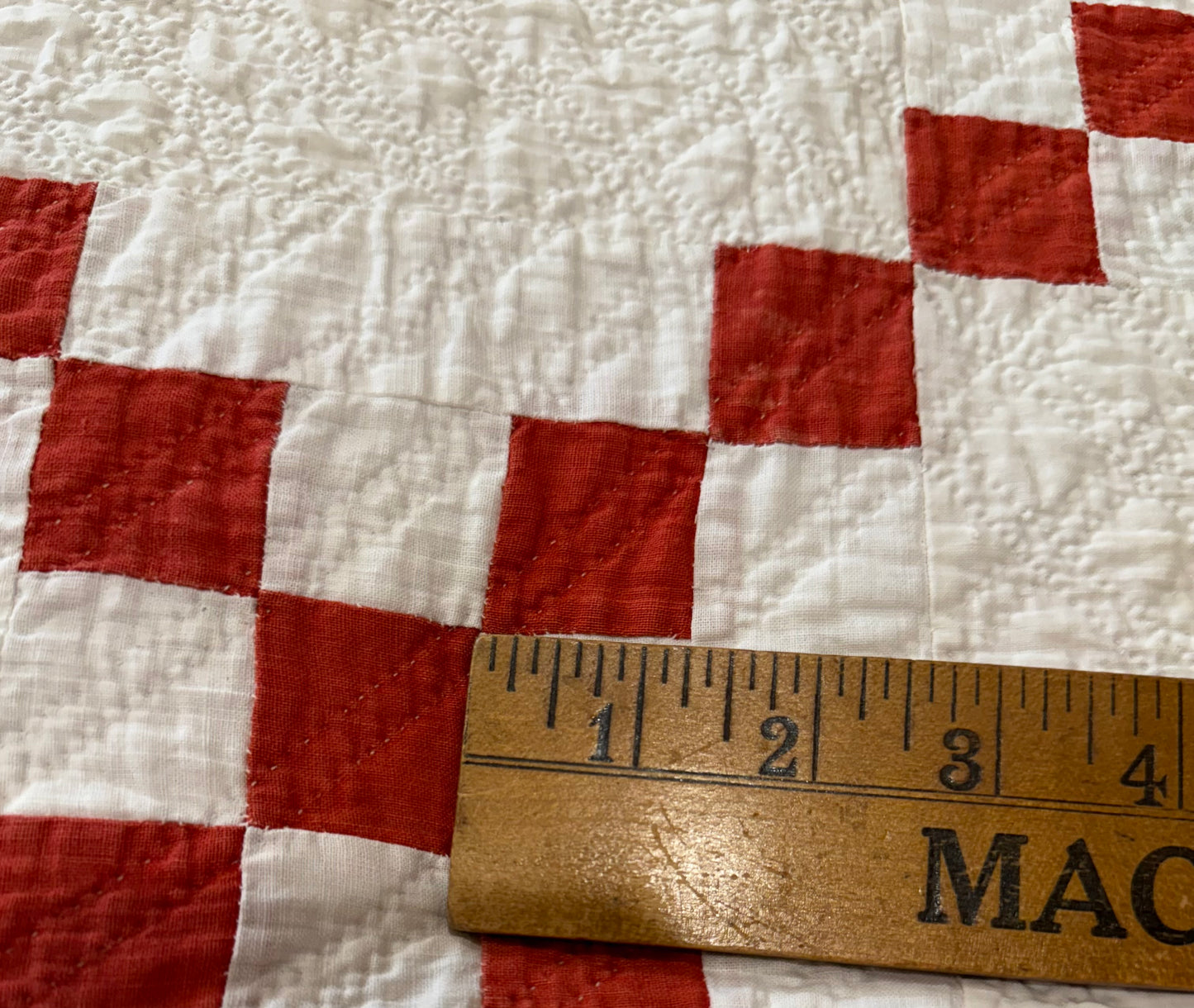 Glorious Red and White Single Irish Chain Quilt With Border