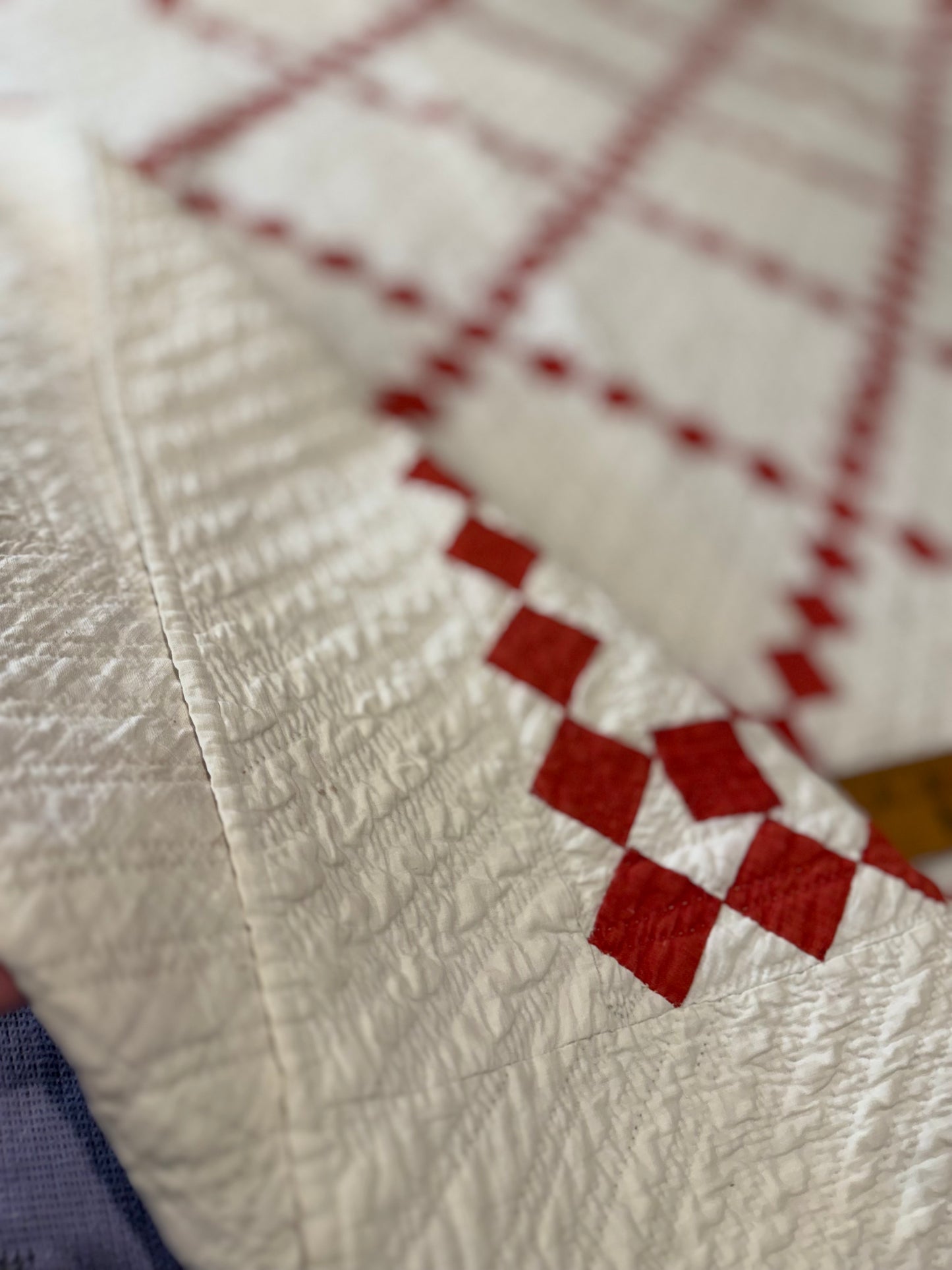 Glorious Red and White Single Irish Chain Quilt With Border