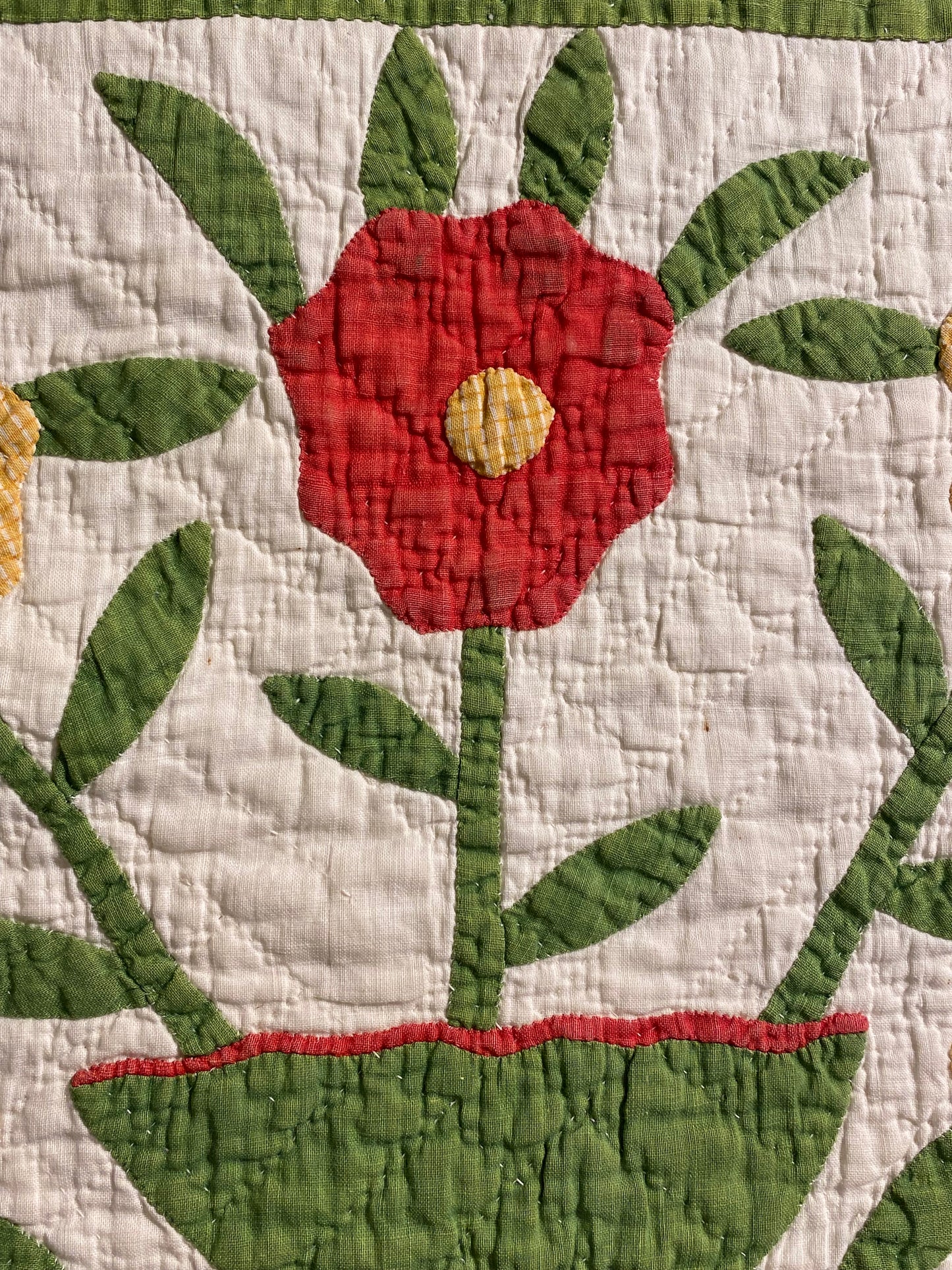 Folk Art Pot of Flowers Quilt with 9 Patch Cornerstones