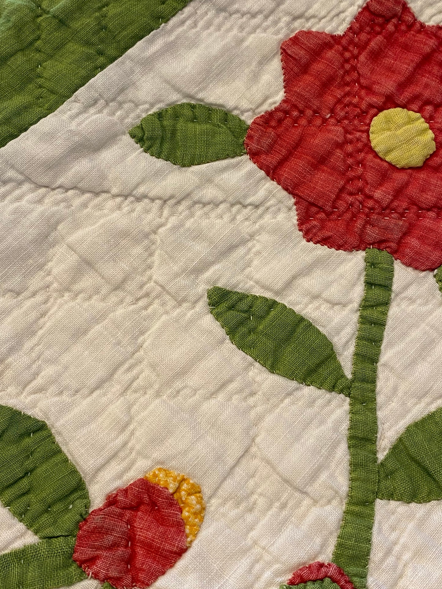 Folk Art Pot of Flowers Quilt with 9 Patch Cornerstones
