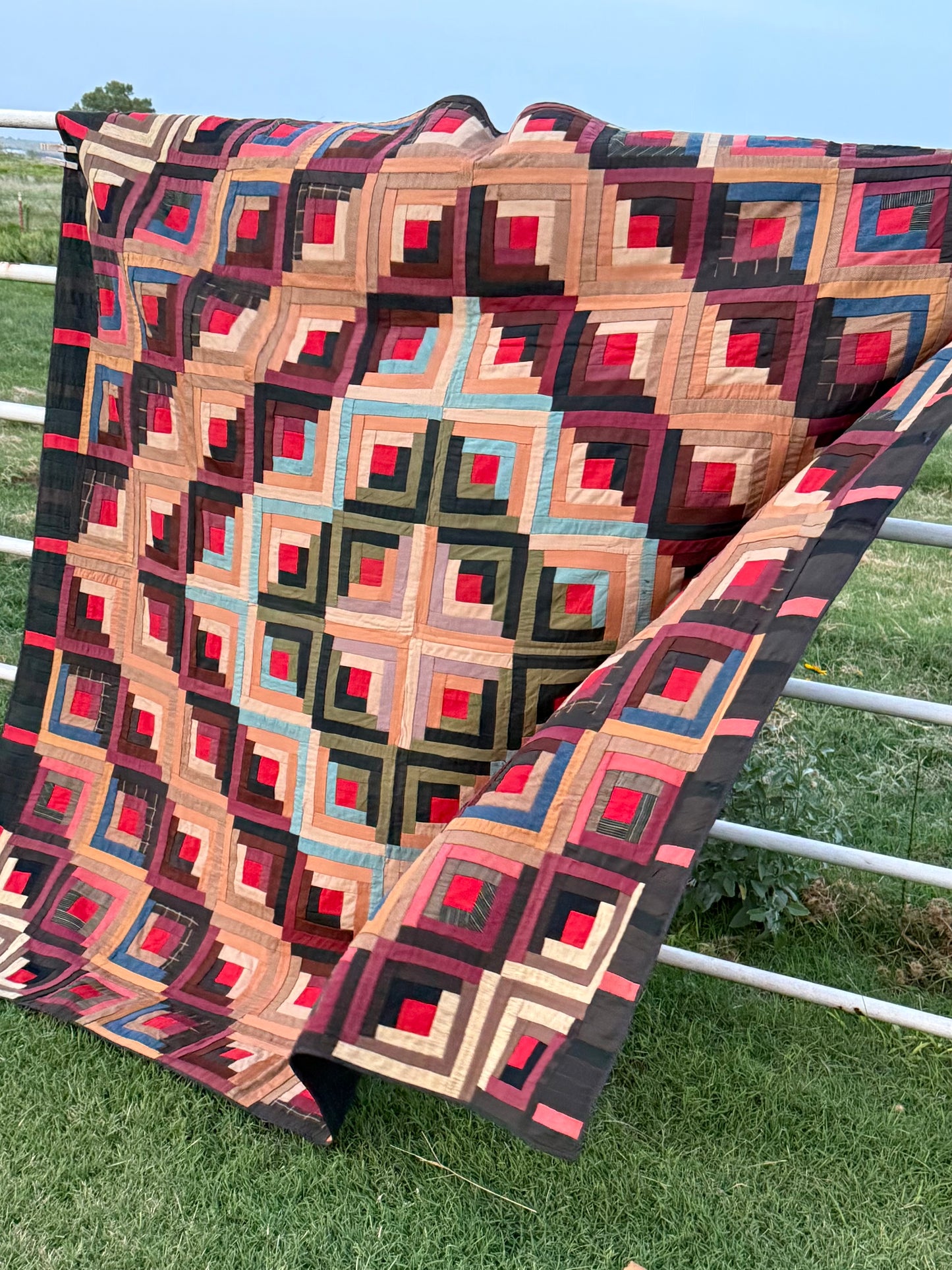 Barn Raising Log Cabin Wool Quilt