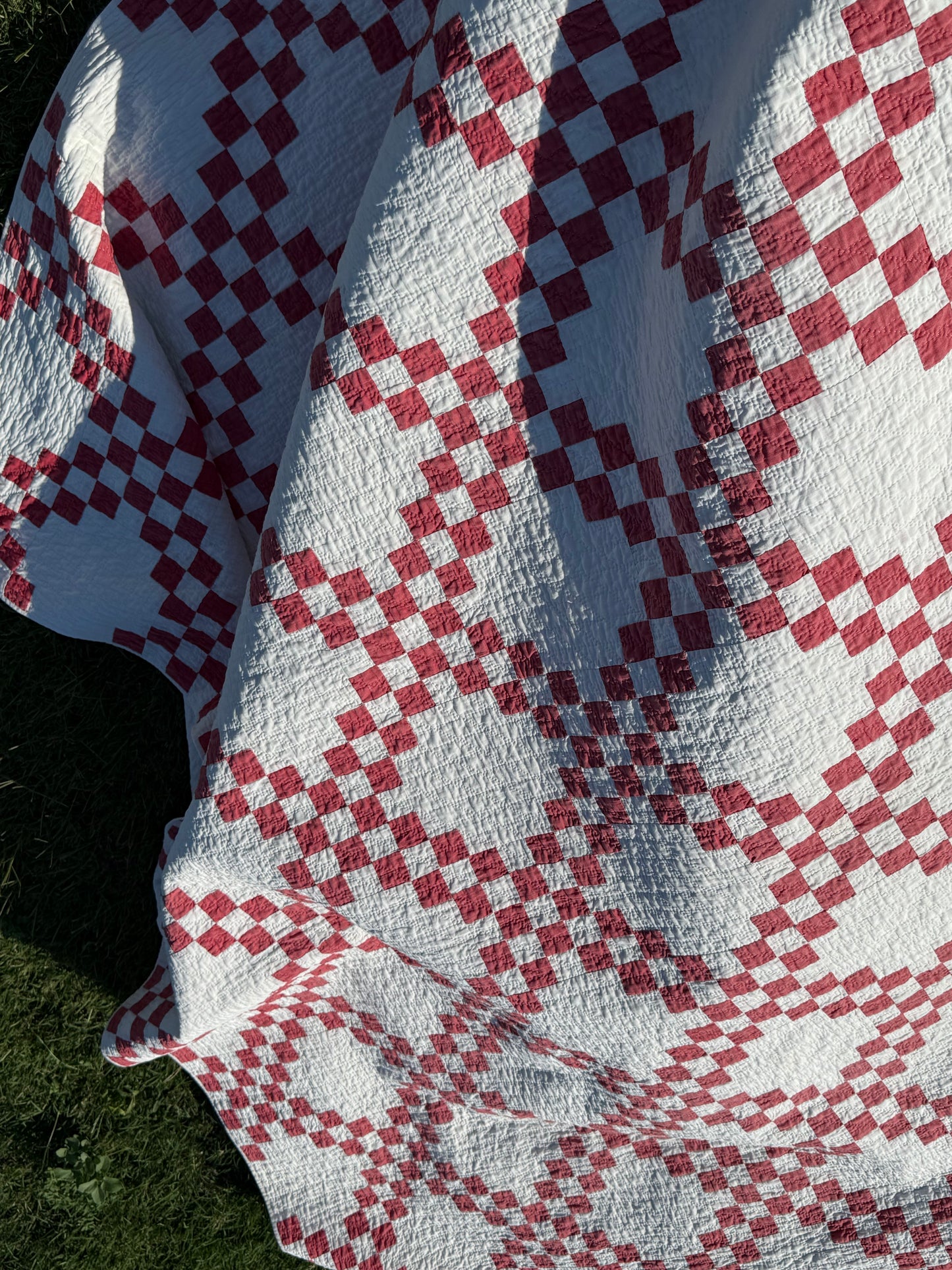 Red and White Double Irish Chain Small Scale Quilt