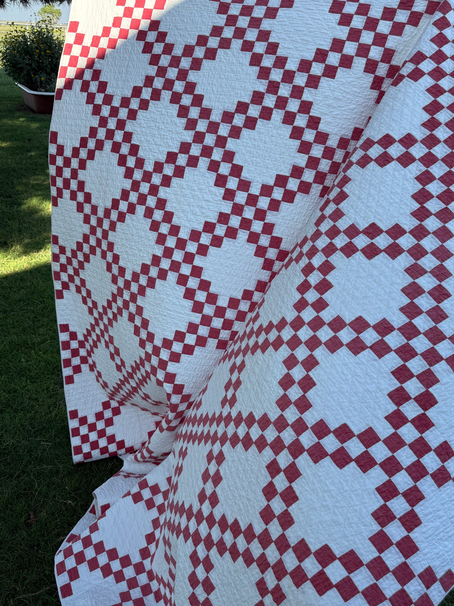 Red and White Double Irish Chain Small Scale Quilt
