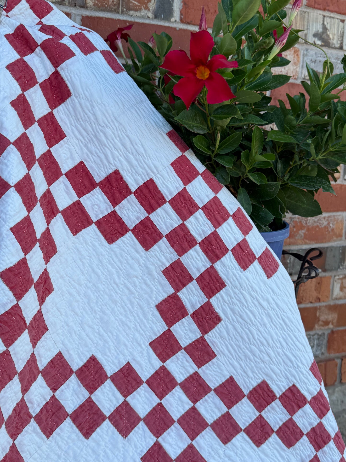 Red and White Double Irish Chain Small Scale Quilt