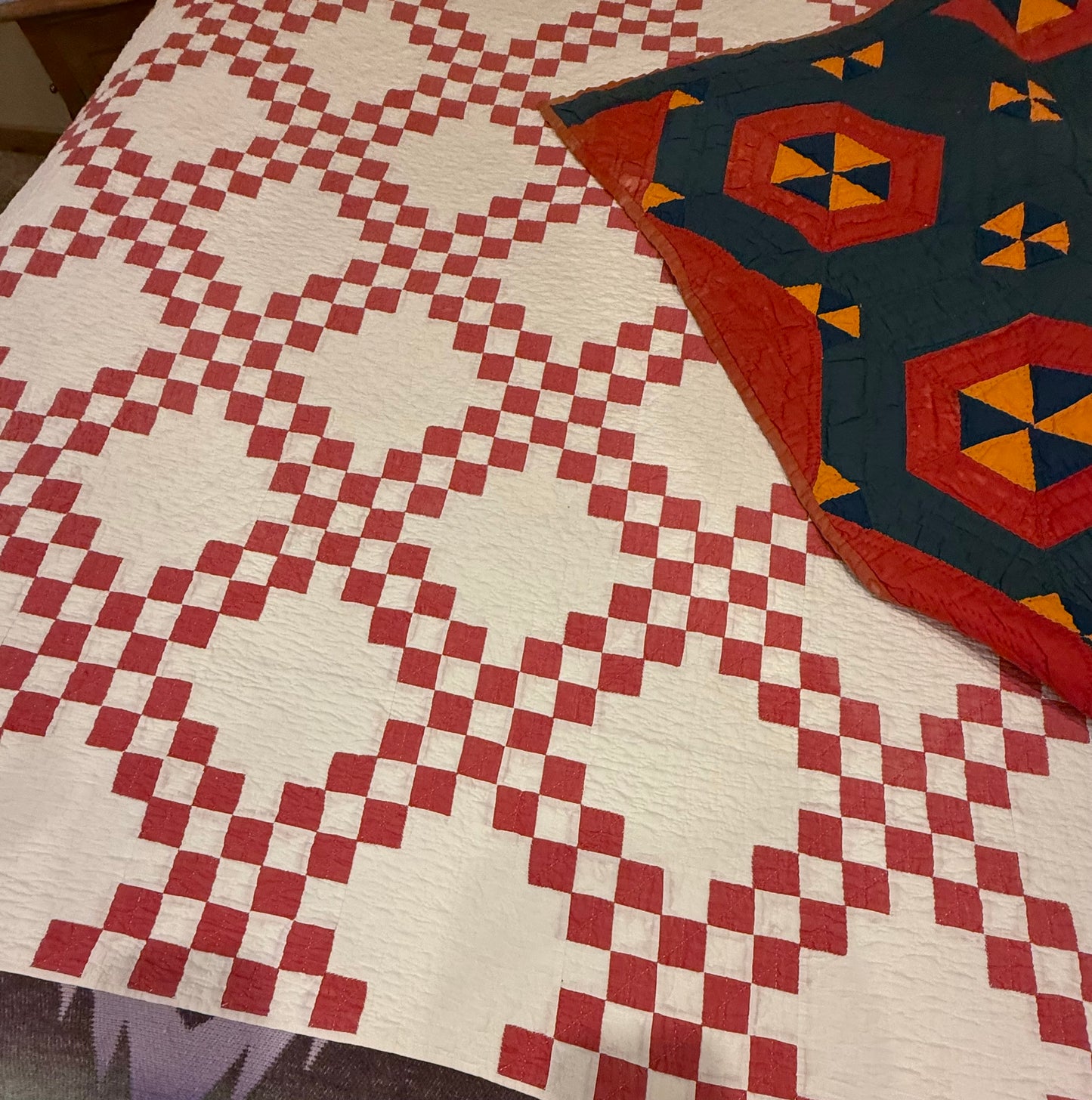 Red and White Double Irish Chain Small Scale Quilt