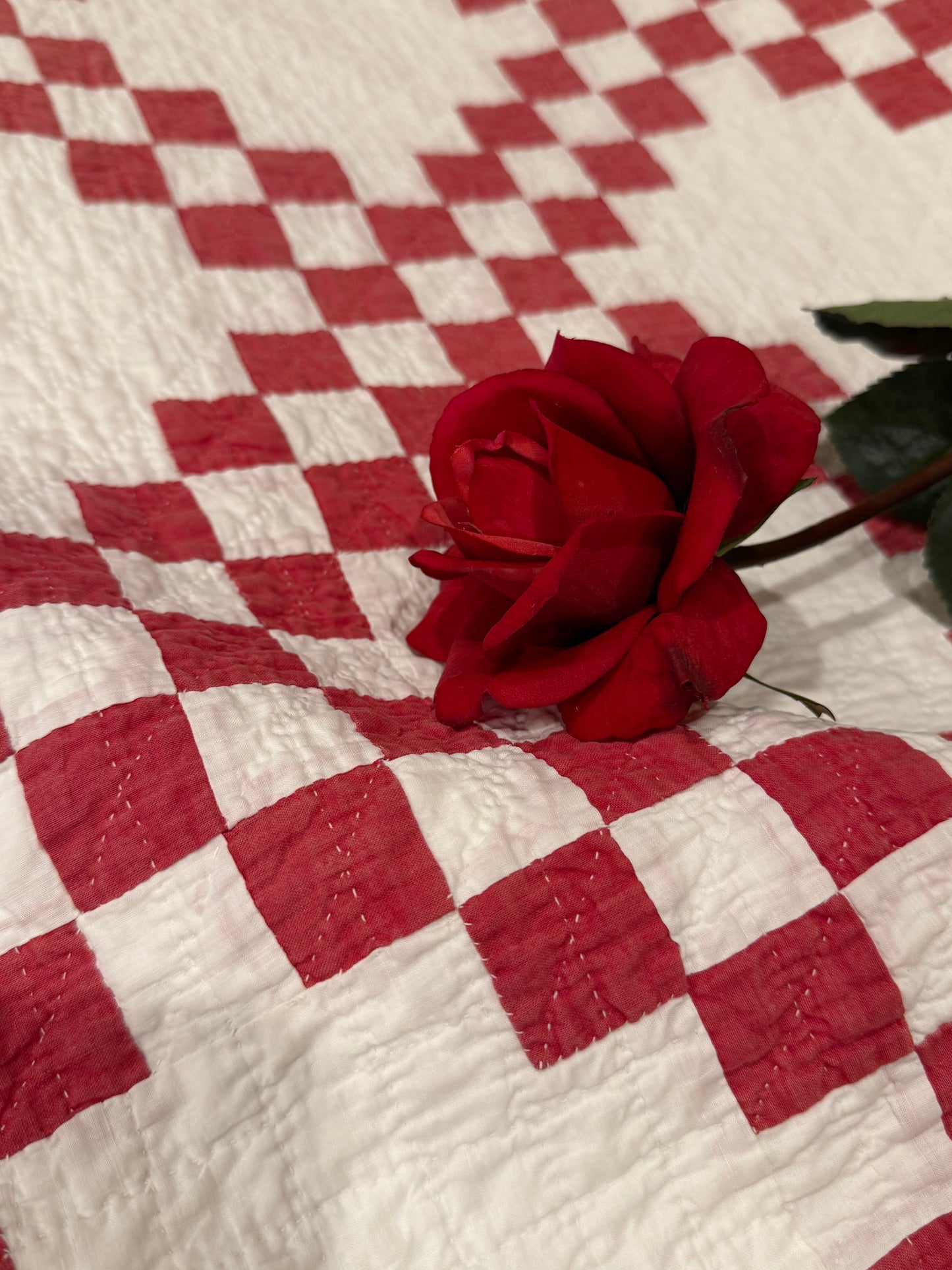 Red and White Double Irish Chain Small Scale Quilt