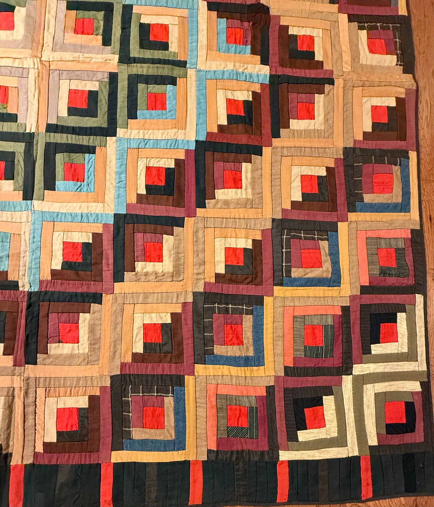 Barn Raising Log Cabin Wool Quilt
