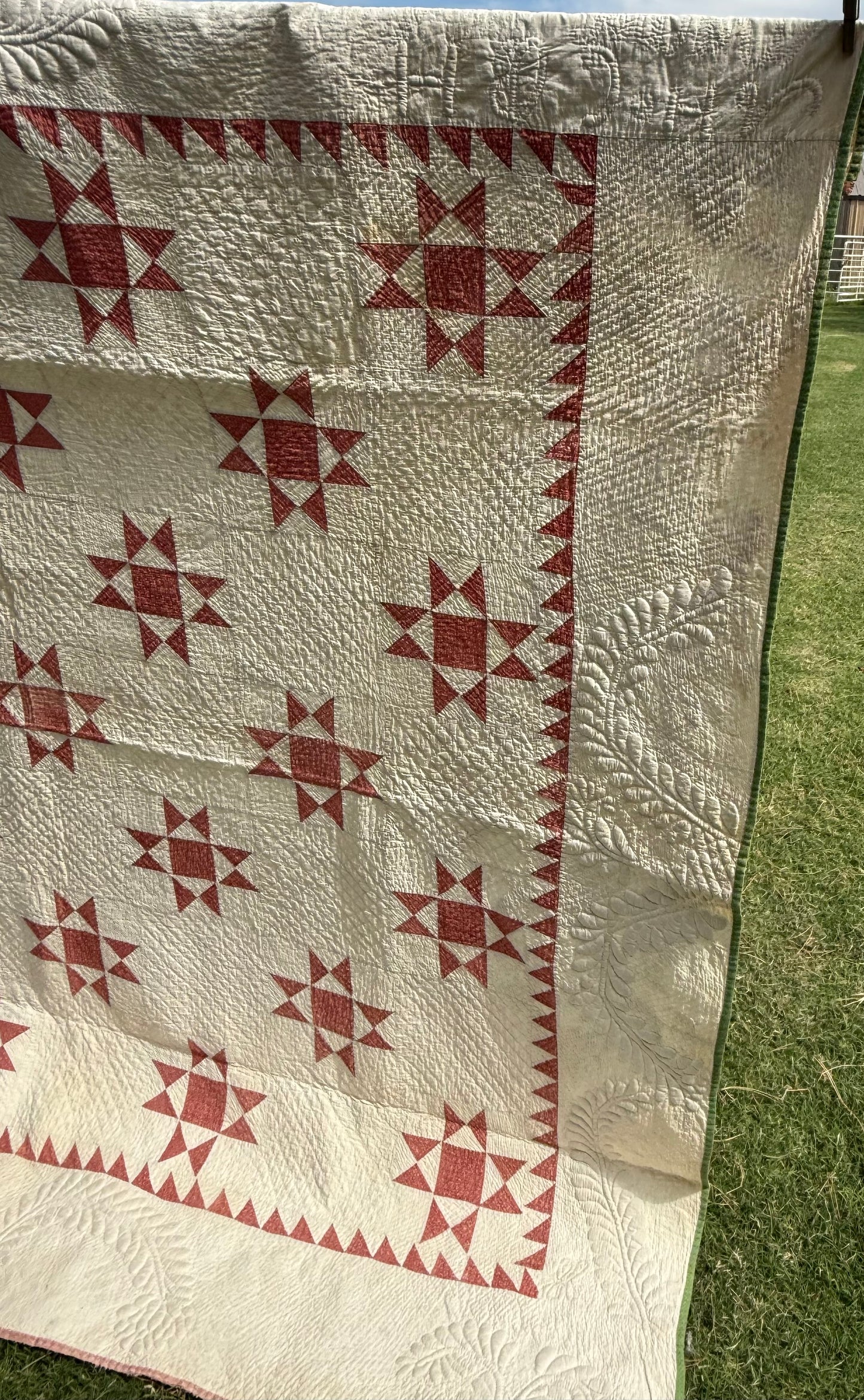 Ohio Stars Signed And Dated Trapunto Quilt 1869
