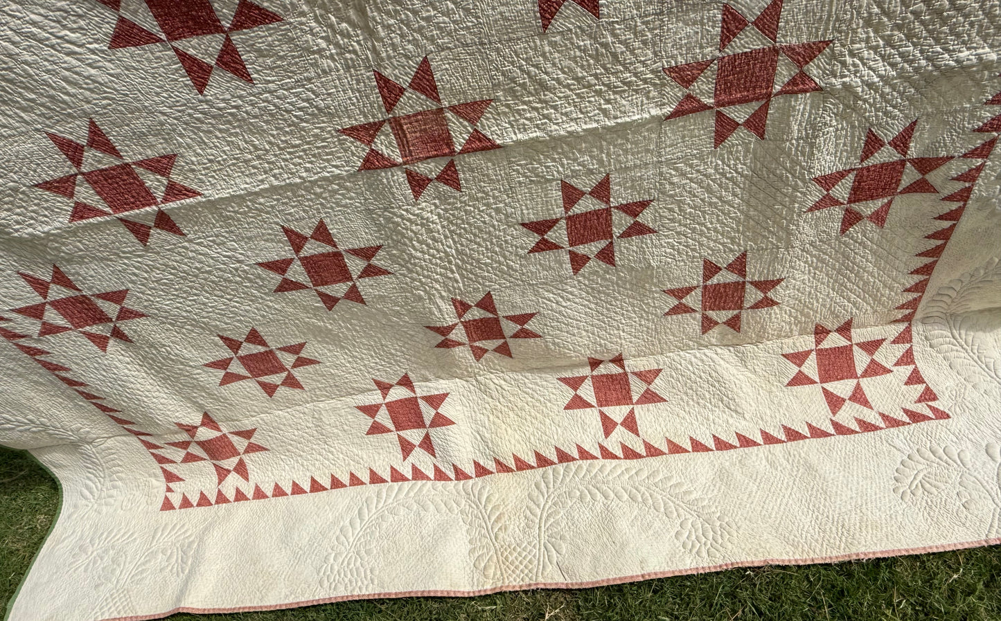 Ohio Stars Signed And Dated Trapunto Quilt 1869