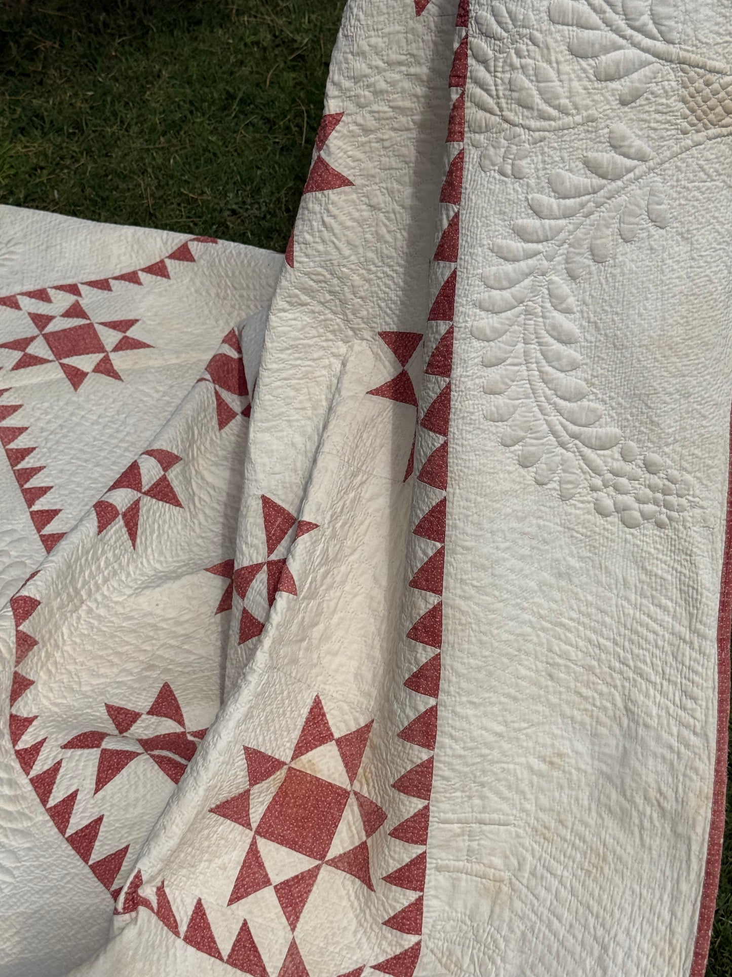 Ohio Stars Signed And Dated Trapunto Quilt 1869