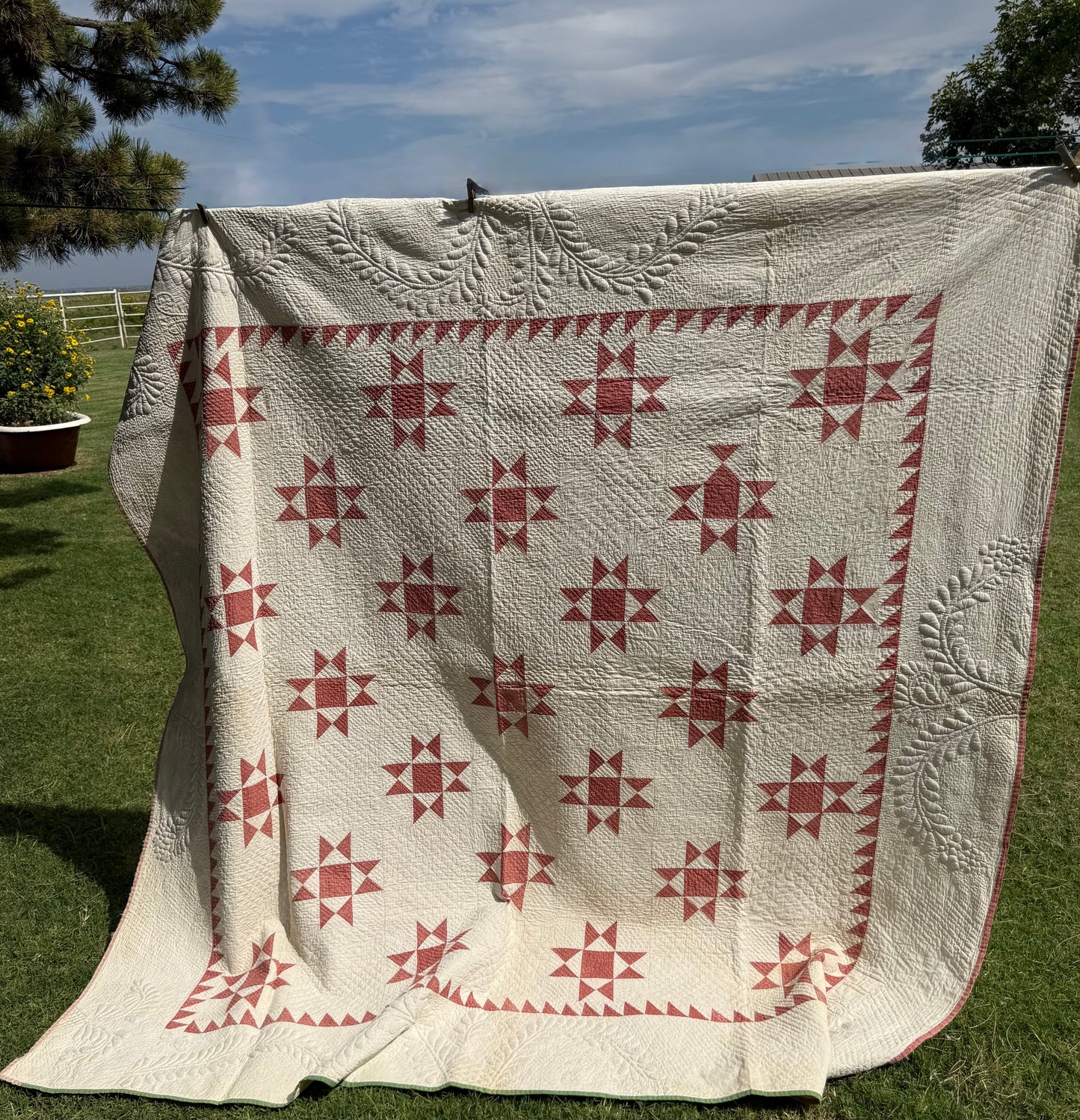 Ohio Stars Signed And Dated Trapunto Quilt 1869