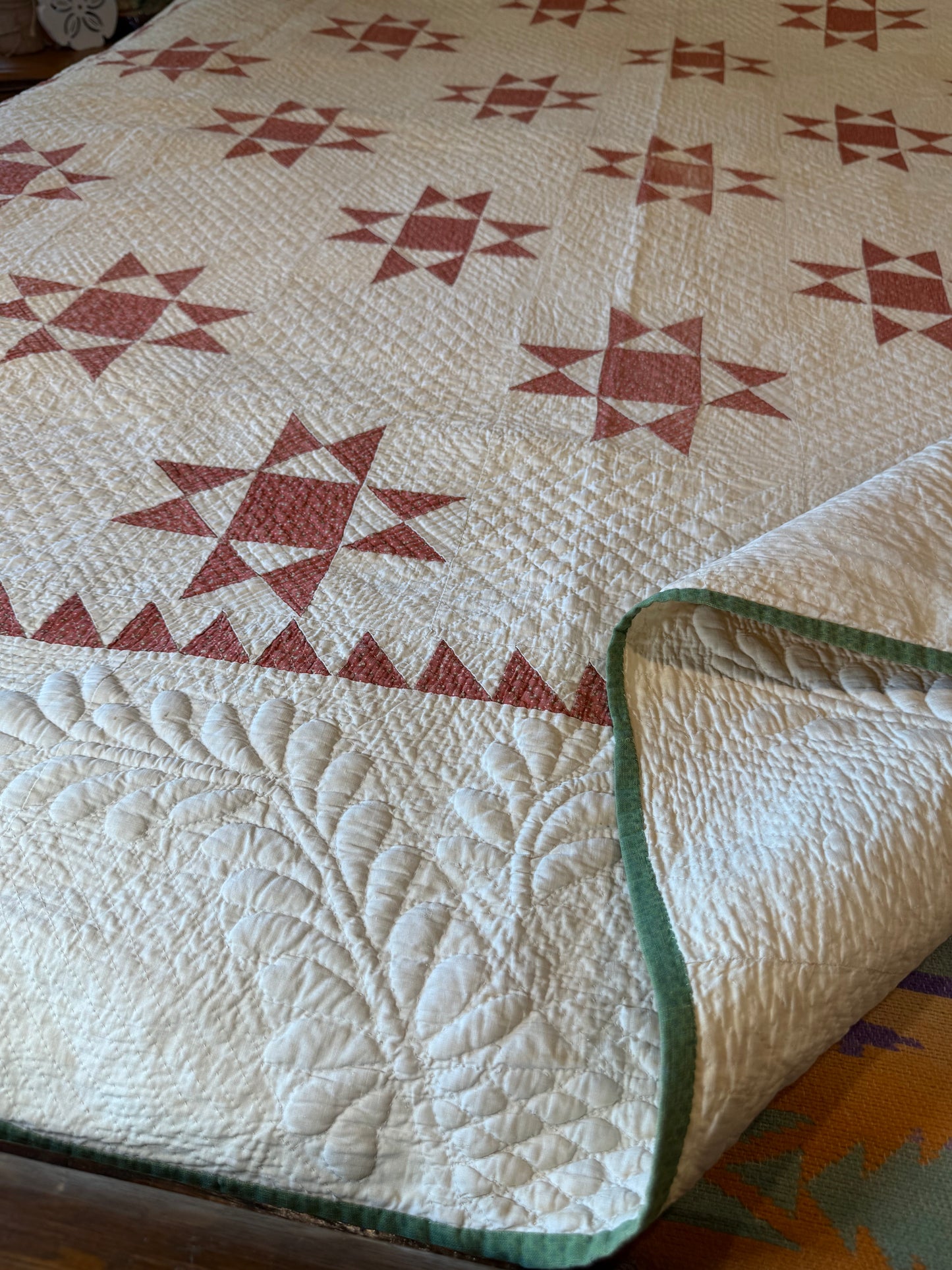 Ohio Stars Signed And Dated Trapunto Quilt 1869