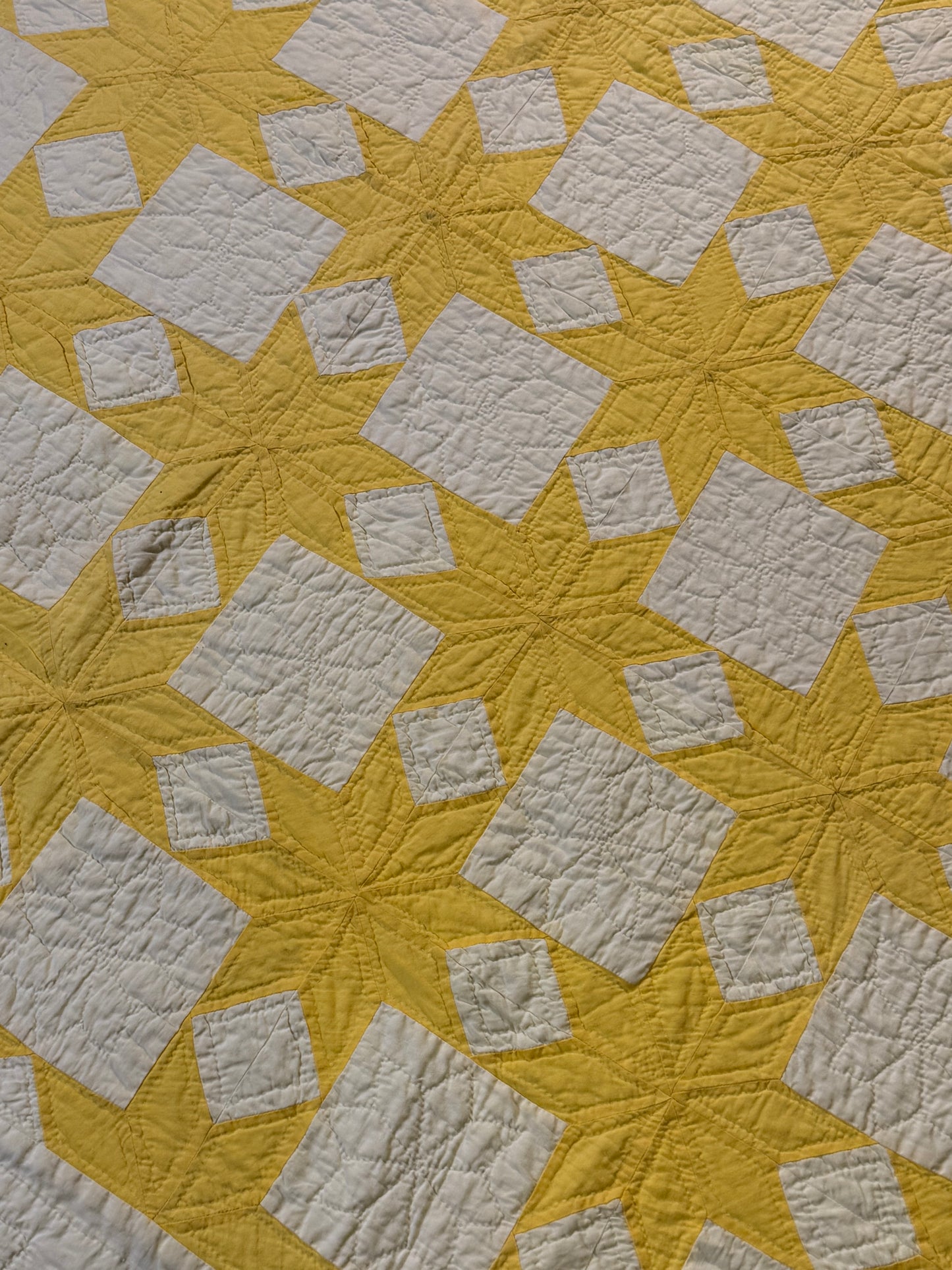 Buttery Yellow and White Stars of LeMoyne Quilt