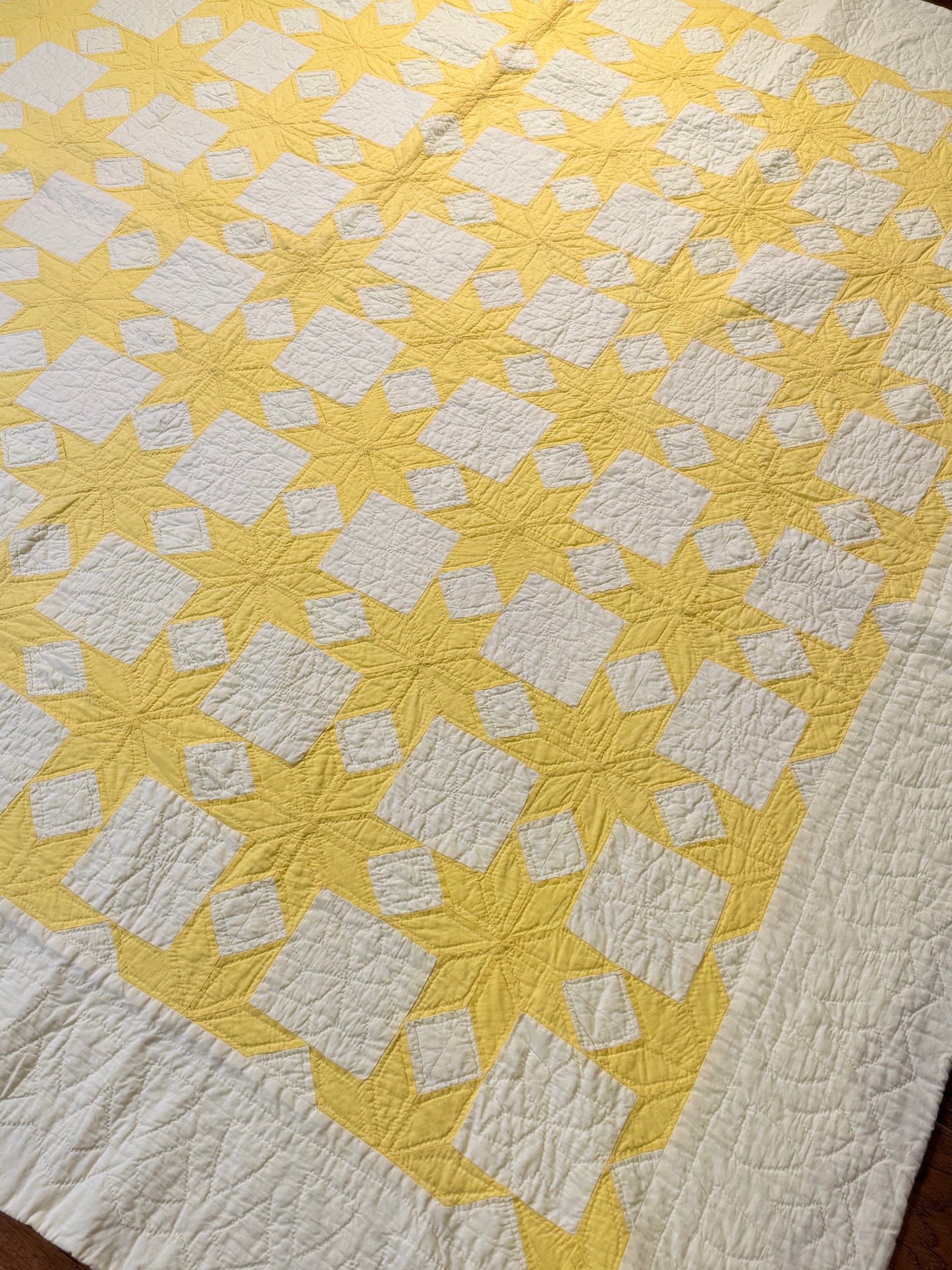 Buttery Yellow and White Stars of LeMoyne Quilt