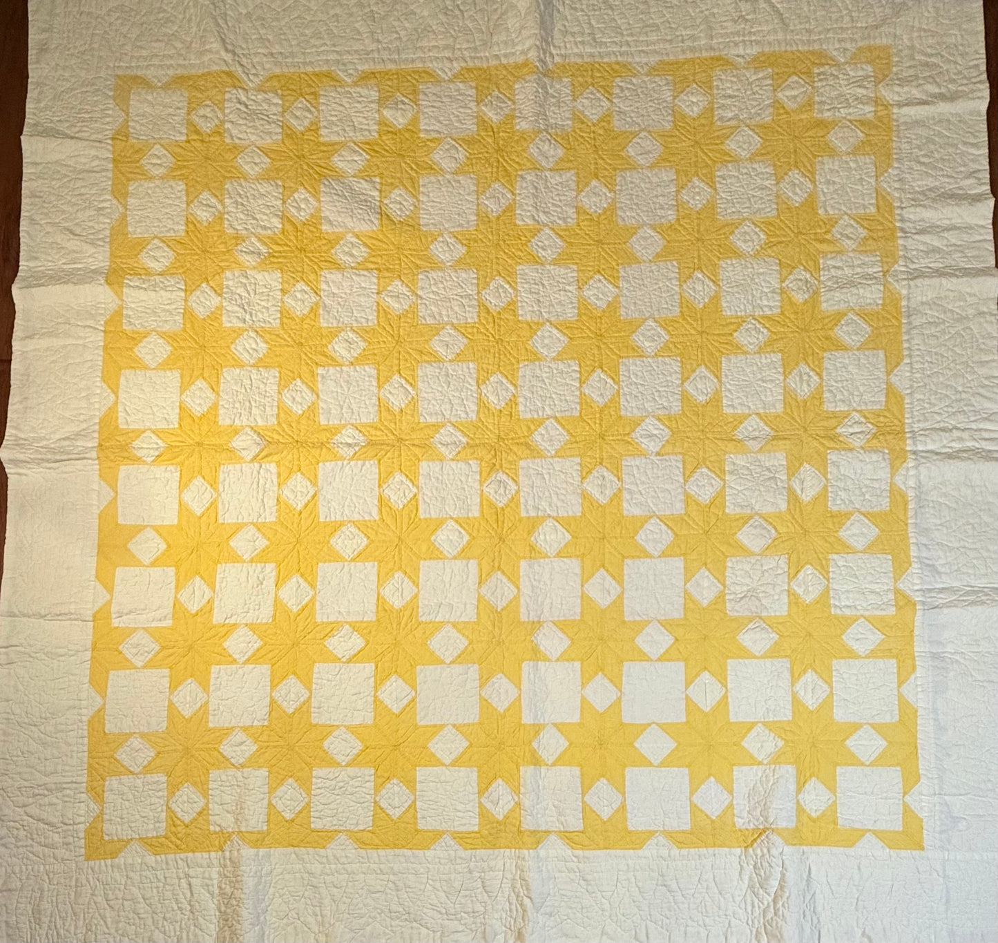 Buttery Yellow and White Stars of LeMoyne Quilt