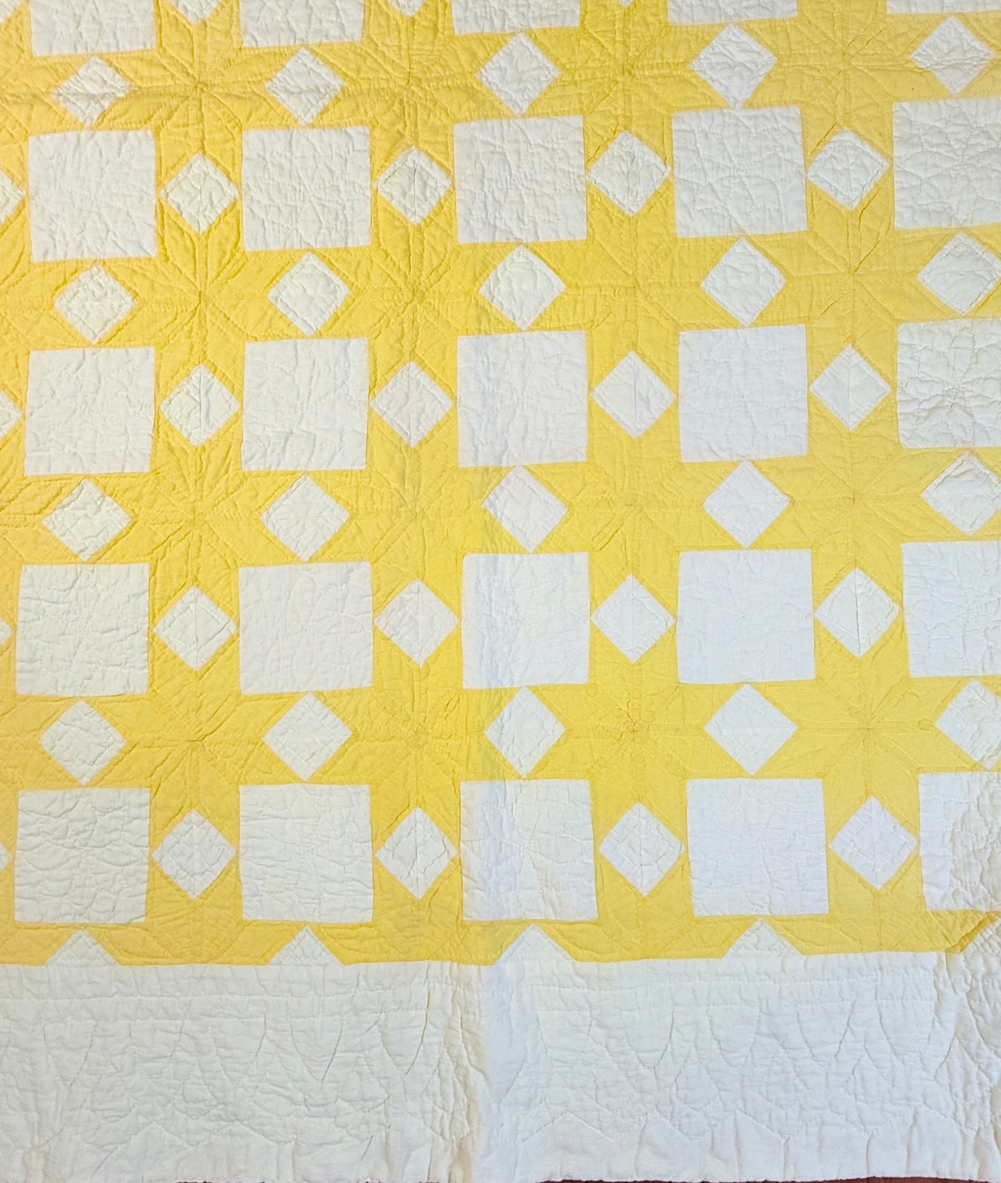 Buttery Yellow and White Stars of LeMoyne Quilt