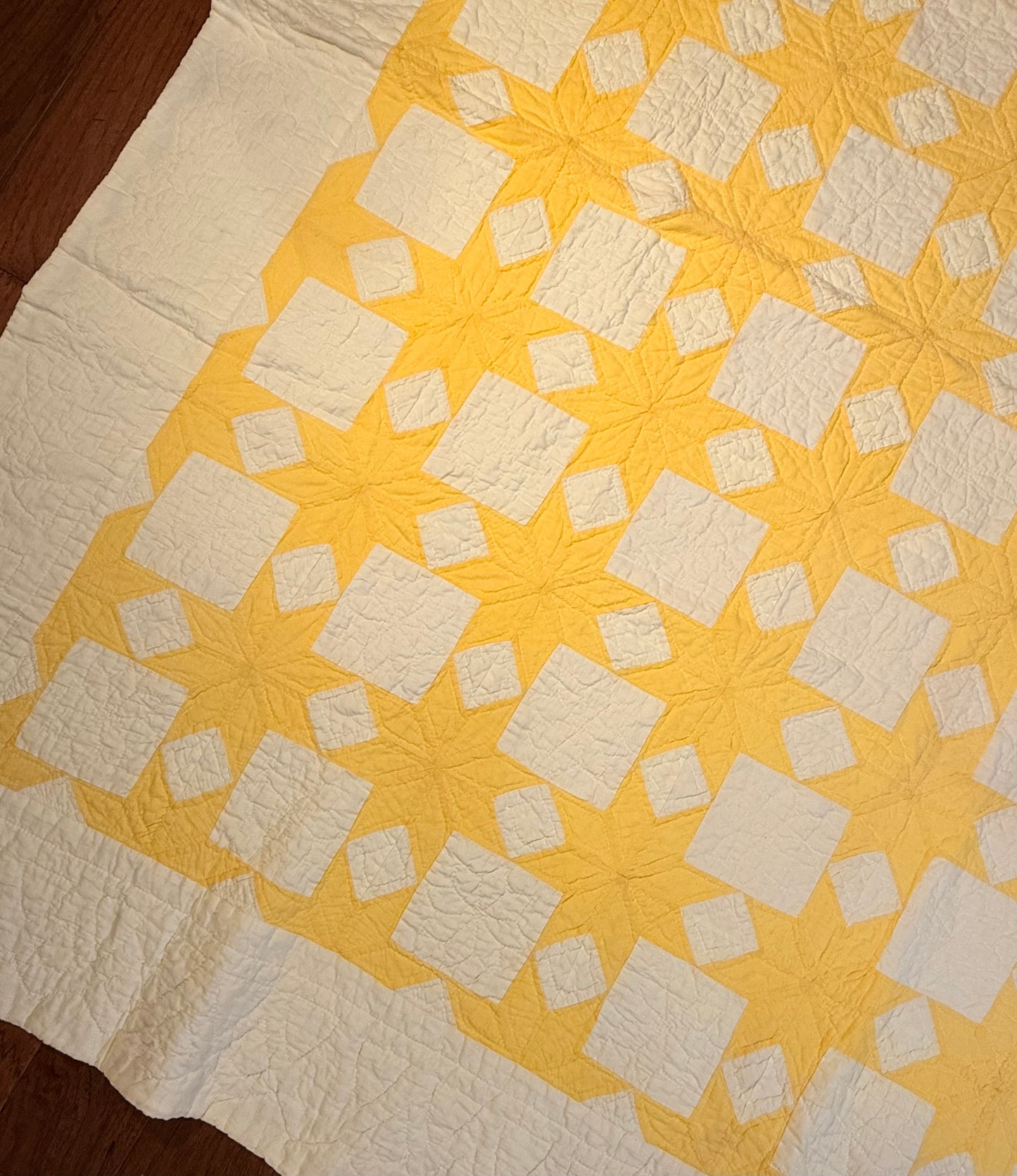 Buttery Yellow and White Stars of LeMoyne Quilt