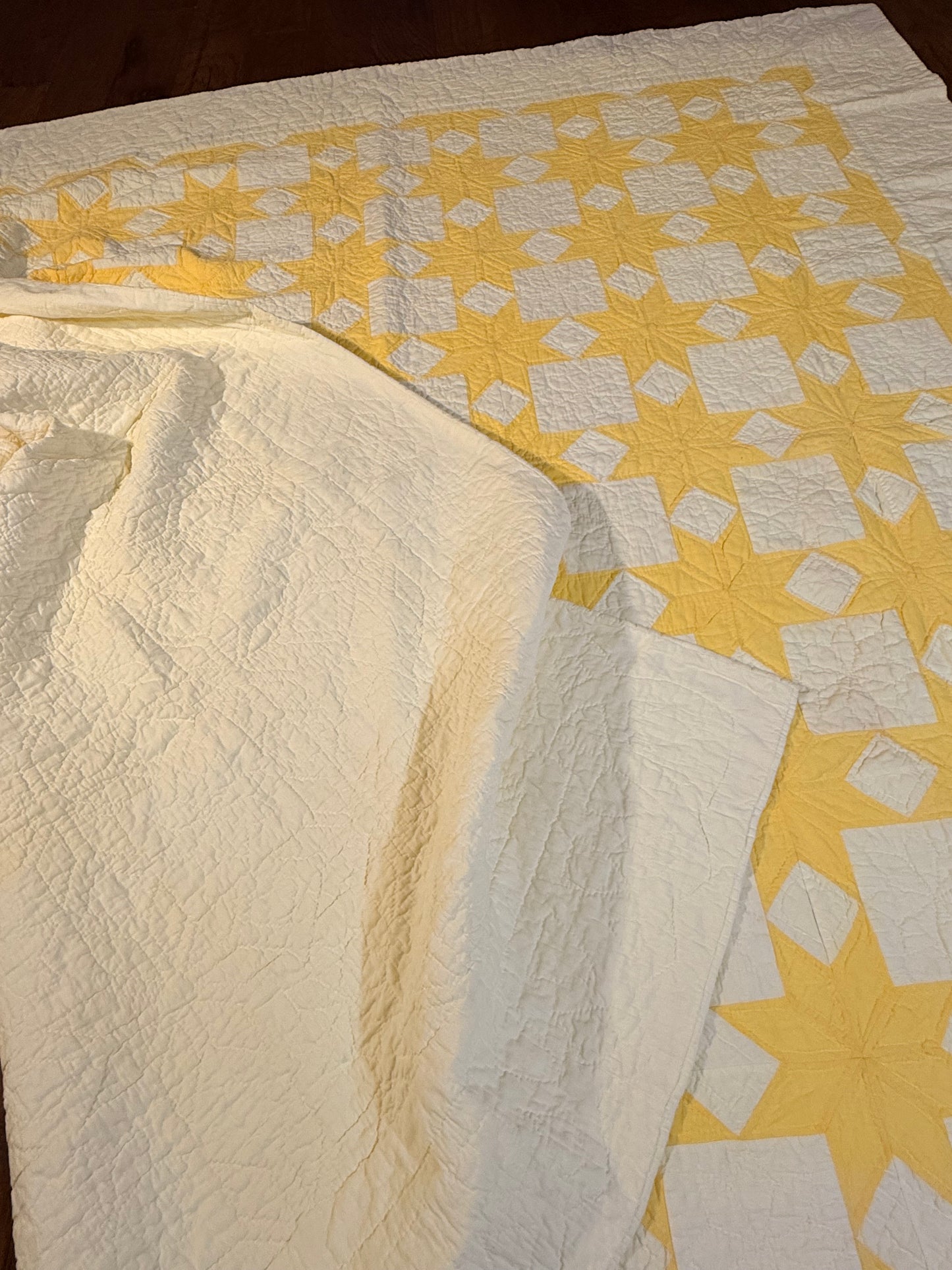 Buttery Yellow and White Stars of LeMoyne Quilt