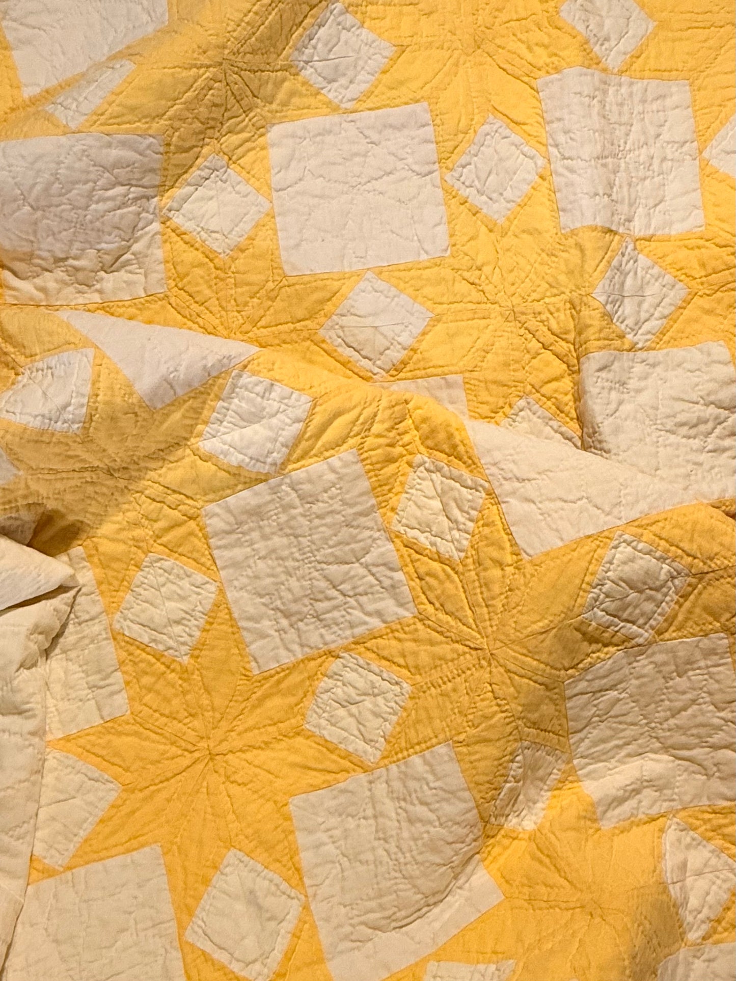 Buttery Yellow and White Stars of LeMoyne Quilt